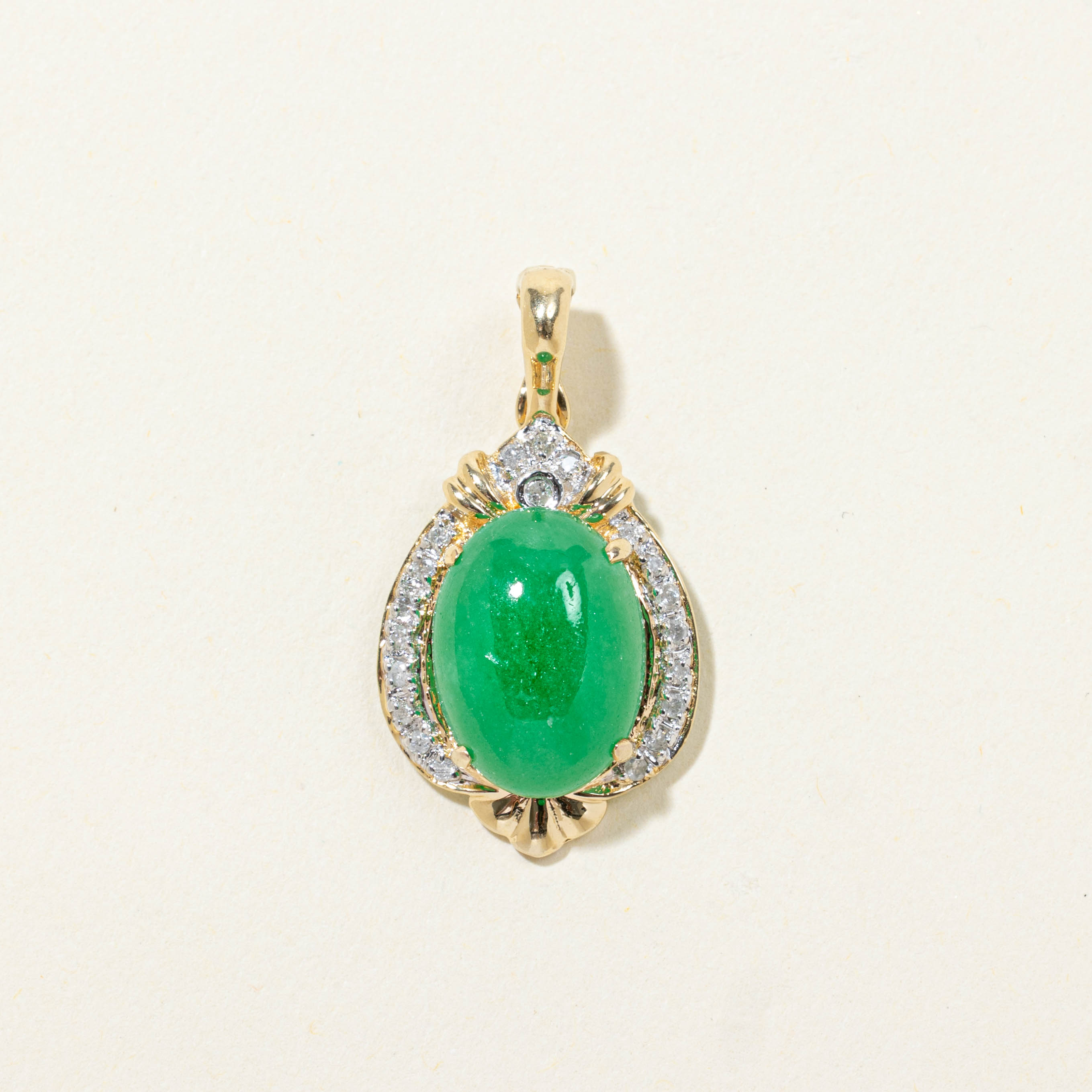 14k Jadeite & Diamond Ornate Halo Pendant | 7.00ct, 0.12ctw