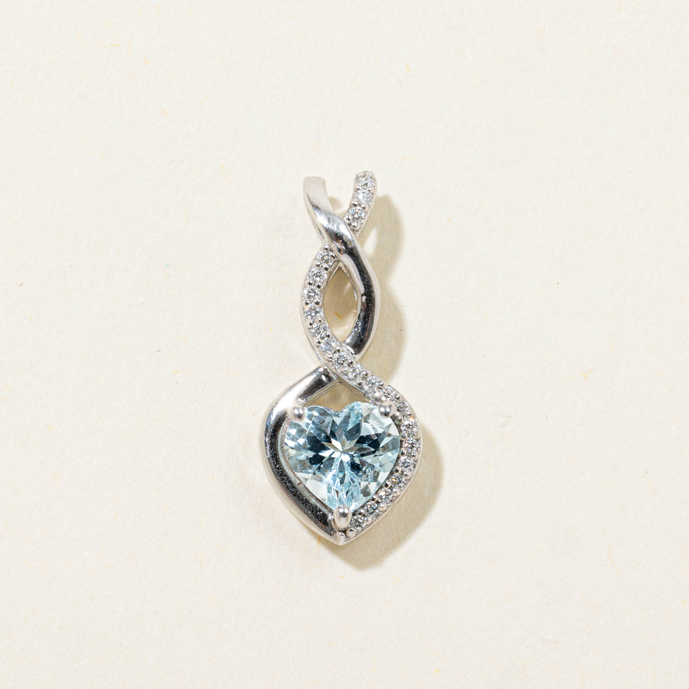 14k Heart Cut Aquamarine & Diamond Pendant | 0.55ct, 0.11ctw