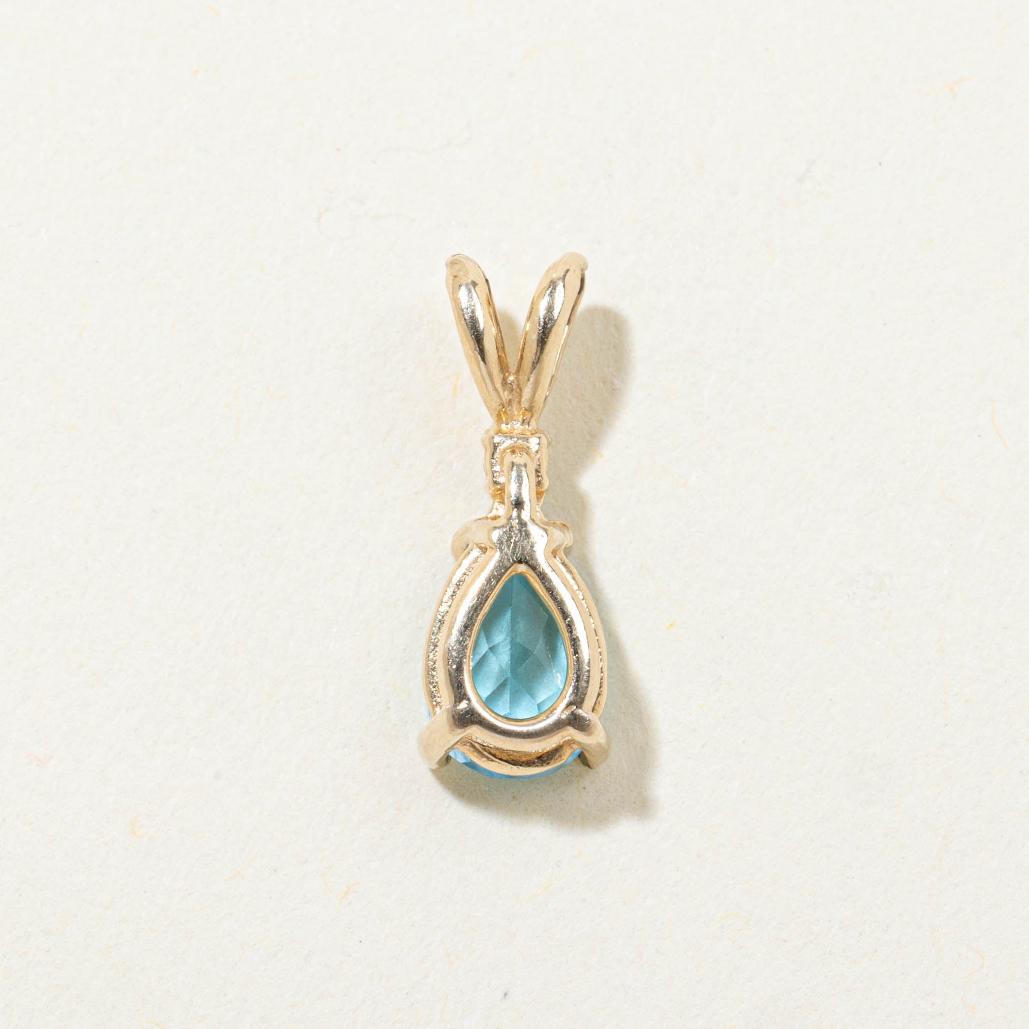14k Pear Cut Blue Topaz & Diamond Accented Pendant | 0.80ct, 0.01ctw