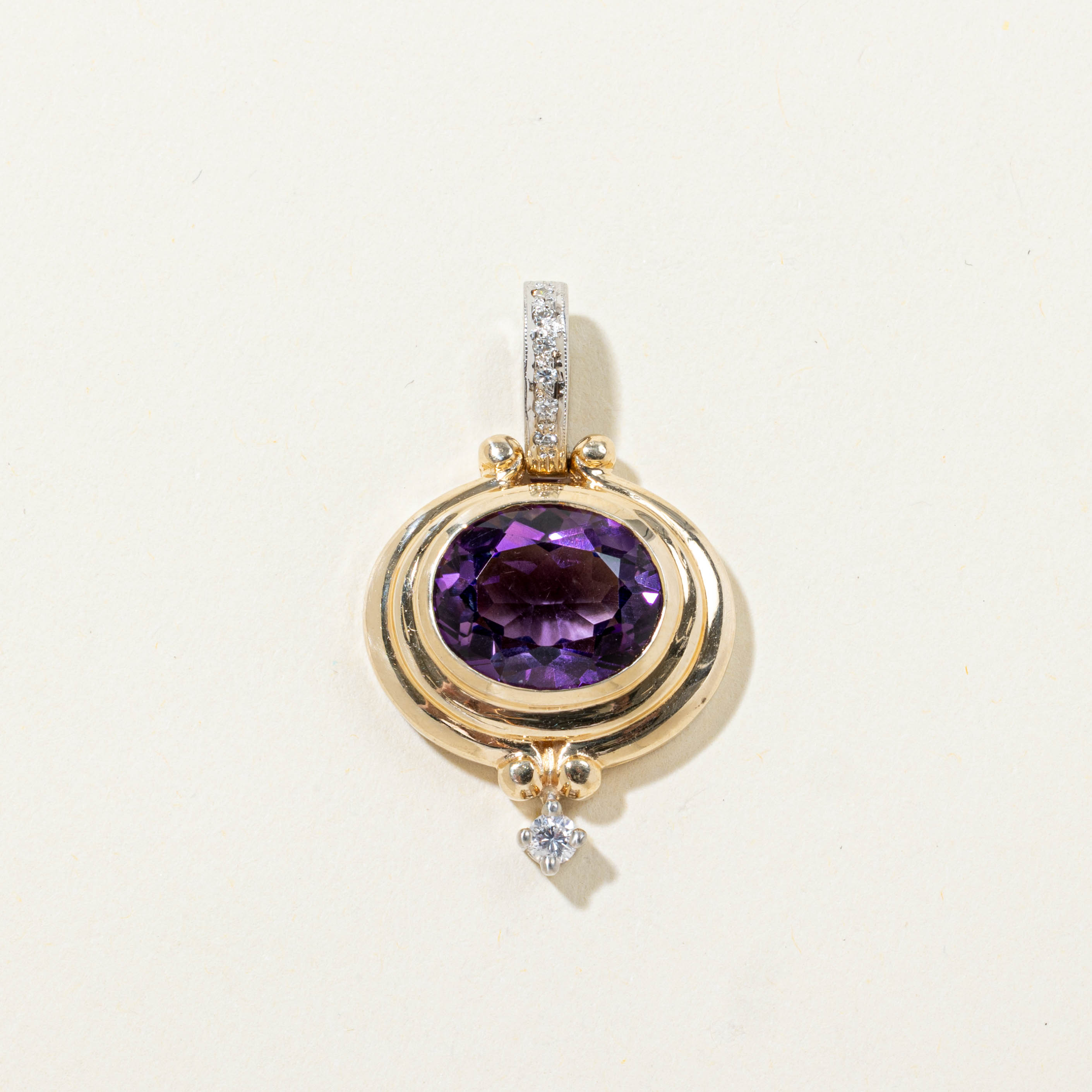 14k East West Amethyst & Diamond Pendant | 3.60ct, 0.06ctw