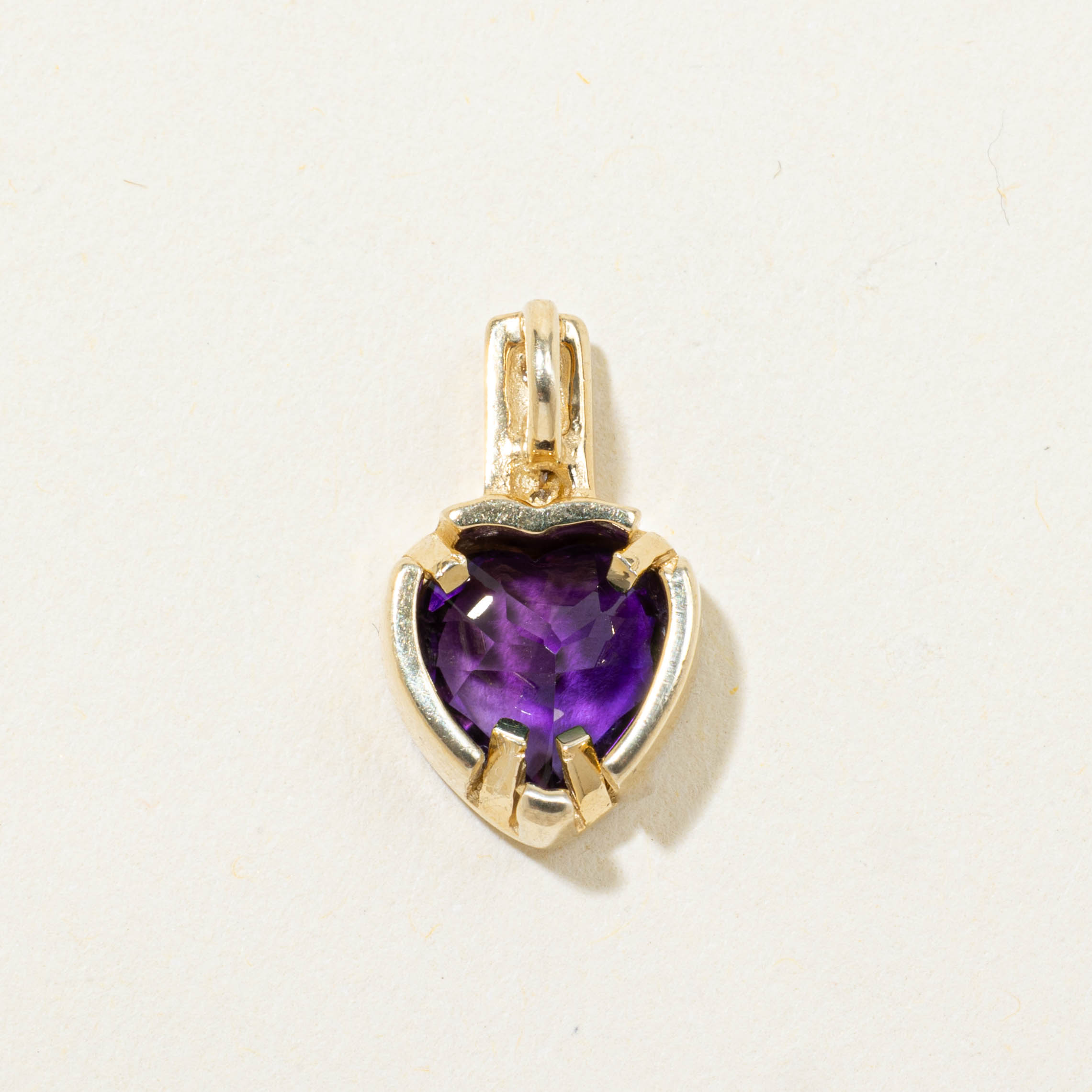 14k Heart Cut Amethyst & Diamond Pendant | 0.85ct, 0.03ctw