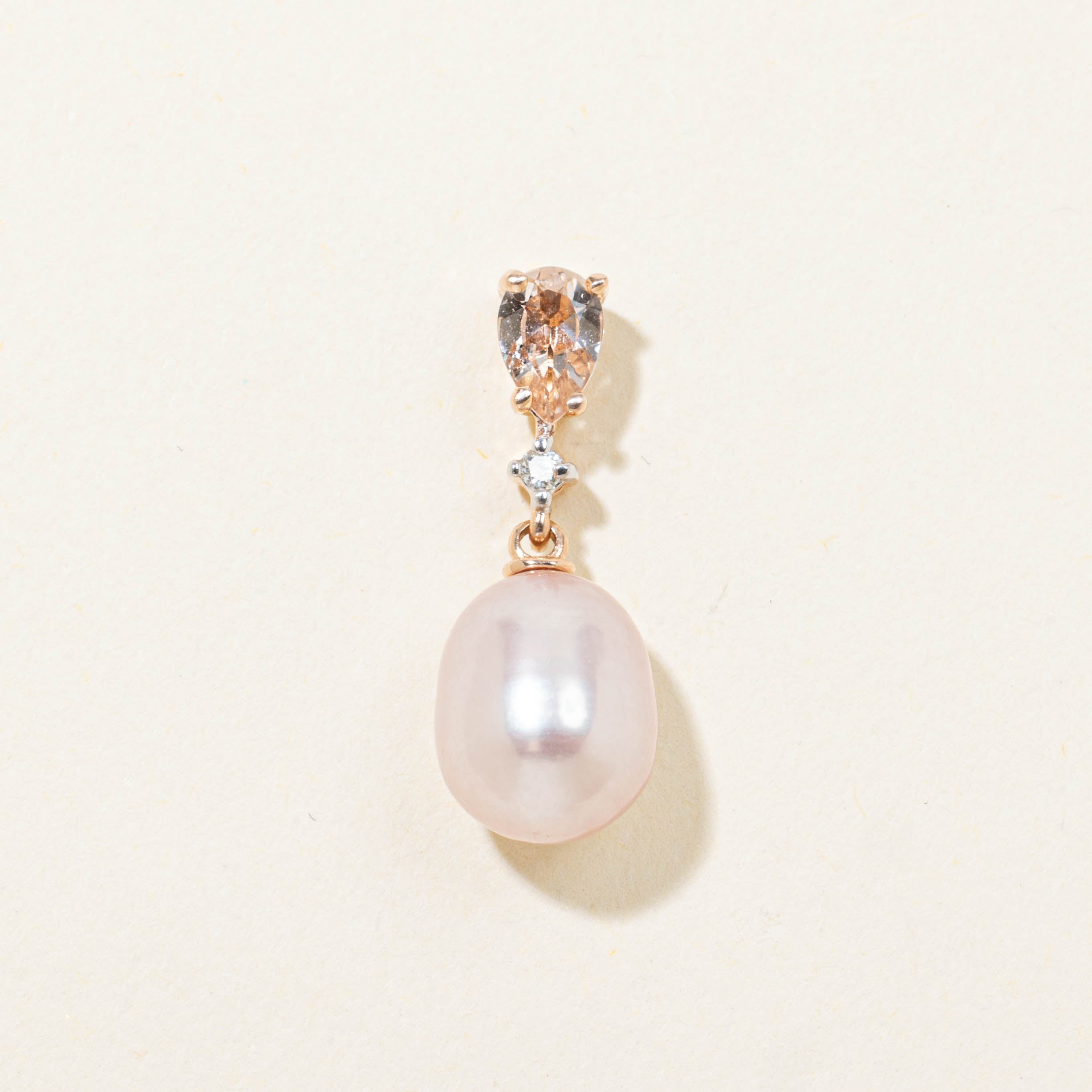 14k Pearl, Marcasite & Diamond Pendant | 0.35ctw, 0.01ctw