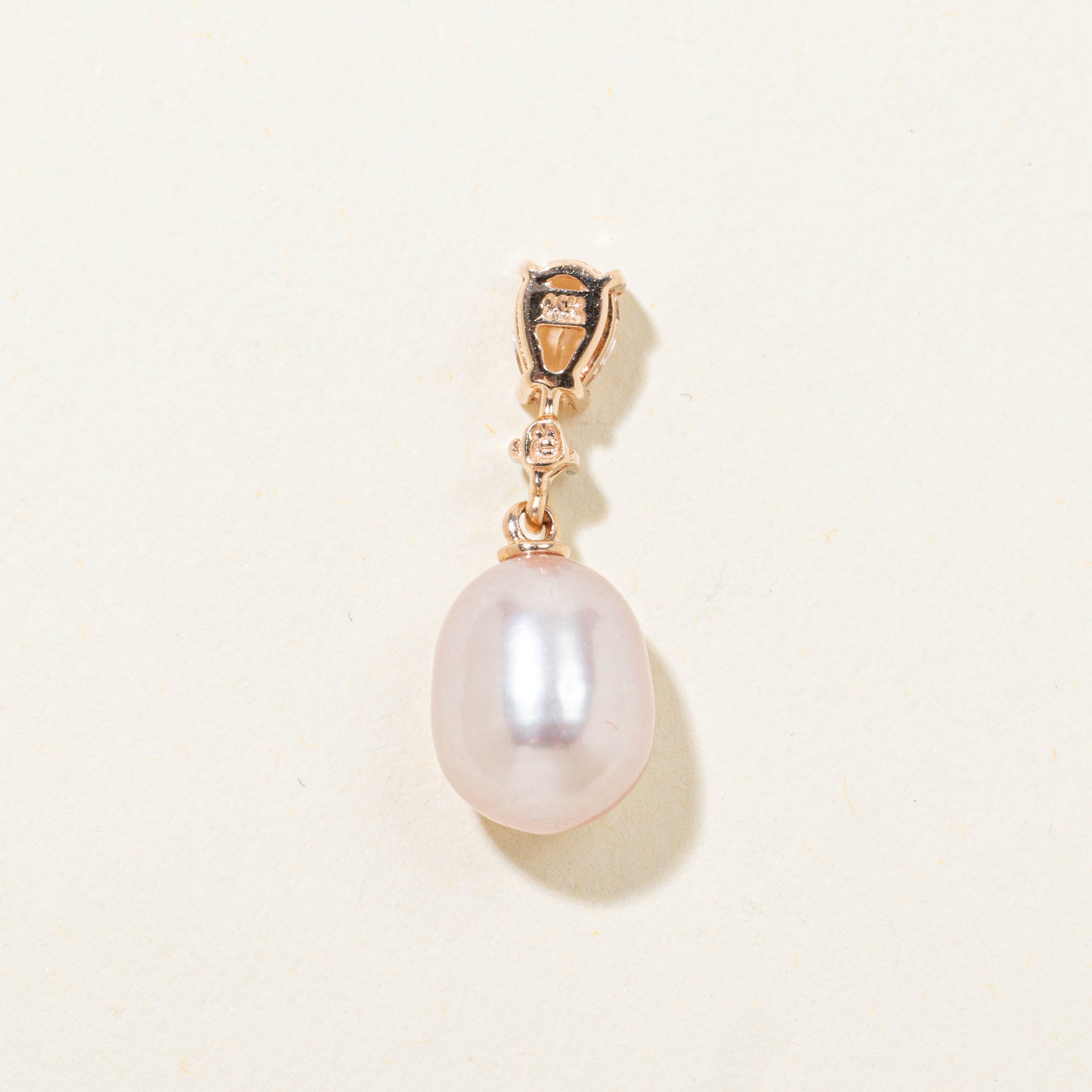 14k Pearl, Marcasite & Diamond Pendant | 0.35ctw, 0.01ctw