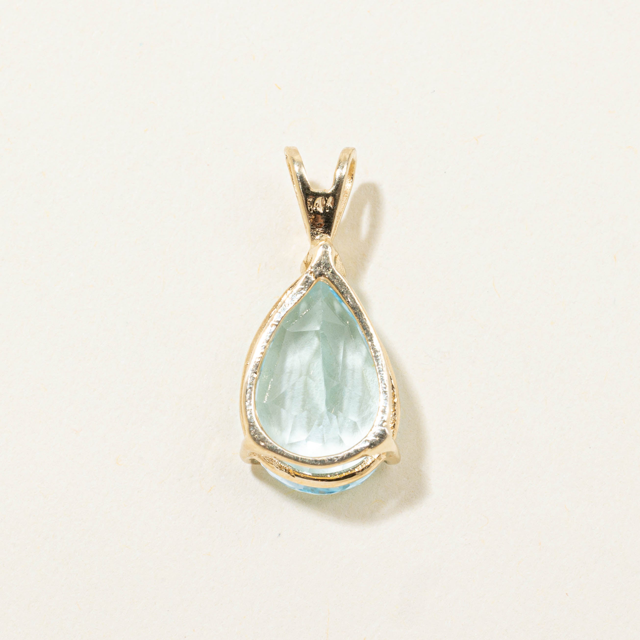 14k Pear Cut Blue Topaz & Diamond Pendant | 6.30ct, 0.01ctw