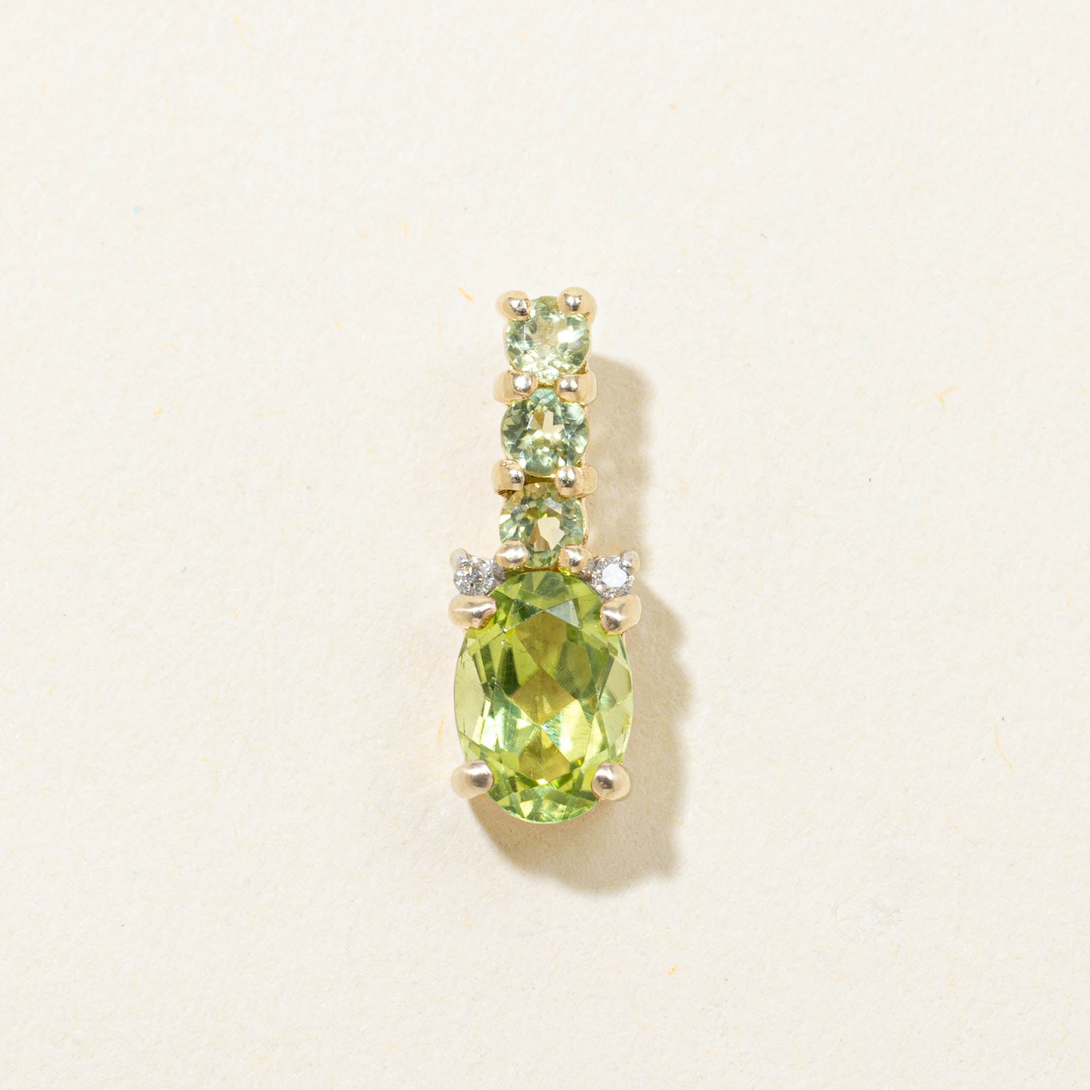 14k Peridot & Diamond Drop Pendant | 0.80ctw, 0.01ctw