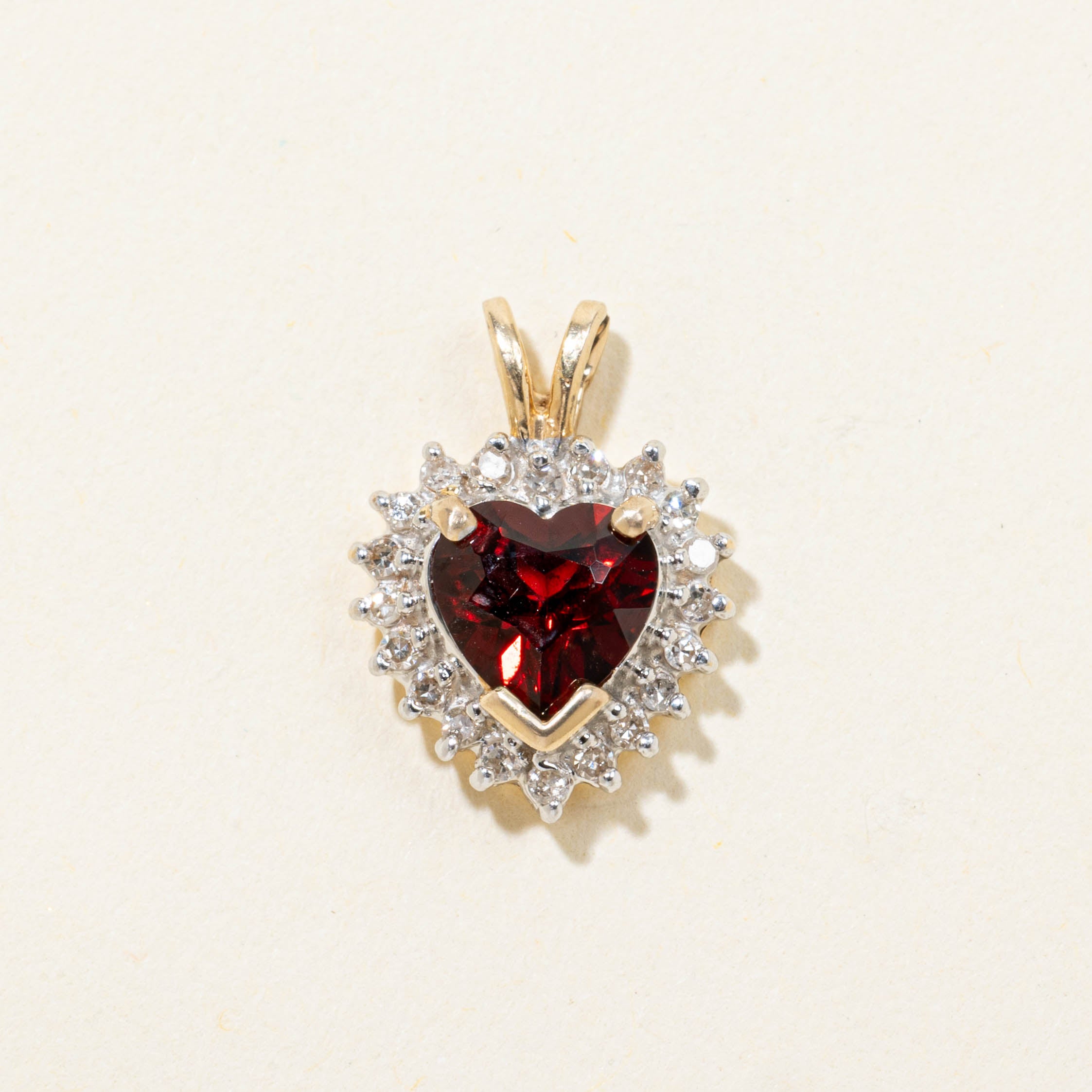 14k Heart Cut Garnet & Diamond Halo Pendant | 1.10ct, 0.10ctw