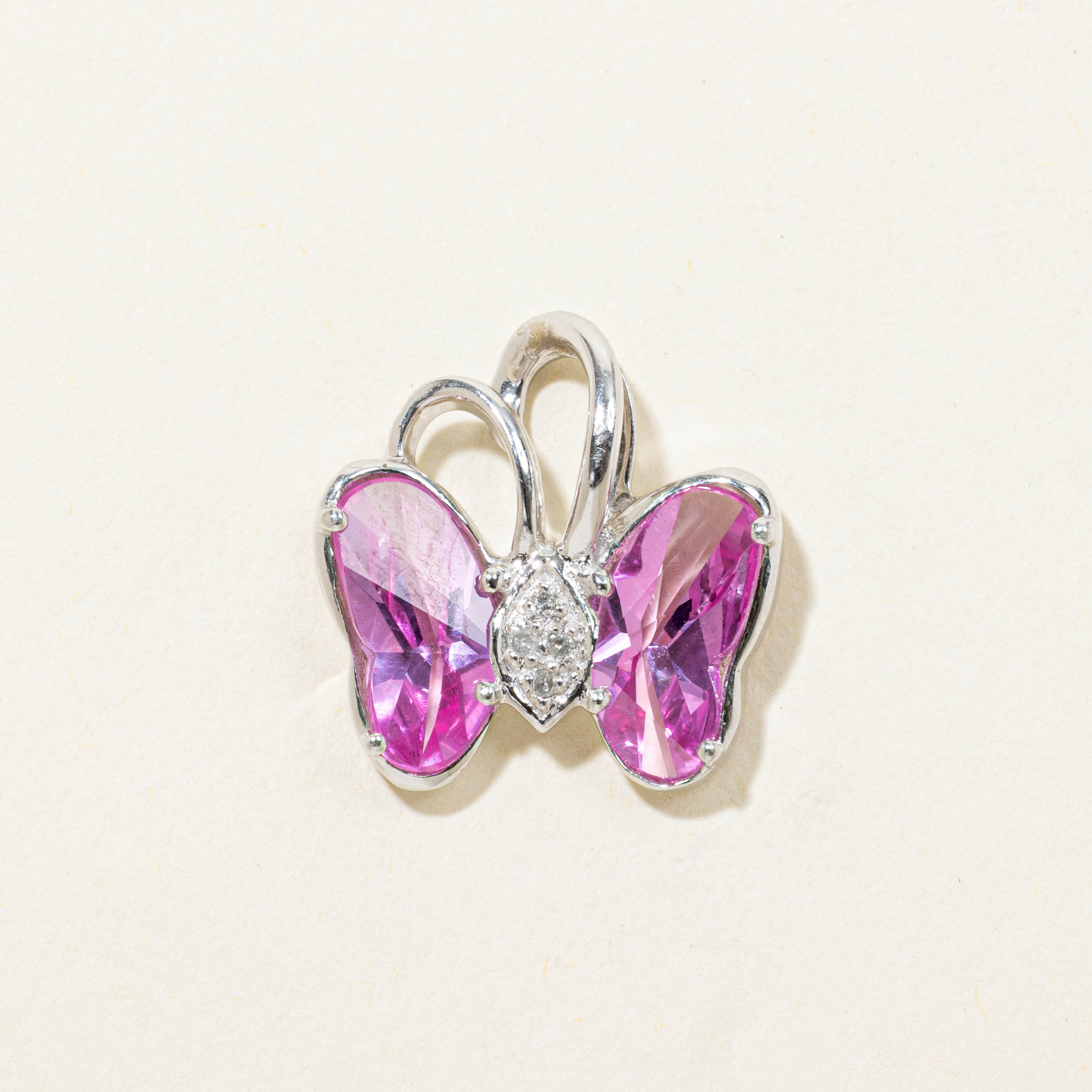 10k Synthetic Sapphire & Natural Diamond Butterfly Pendant | 2.40ctw, 0.02ctw
