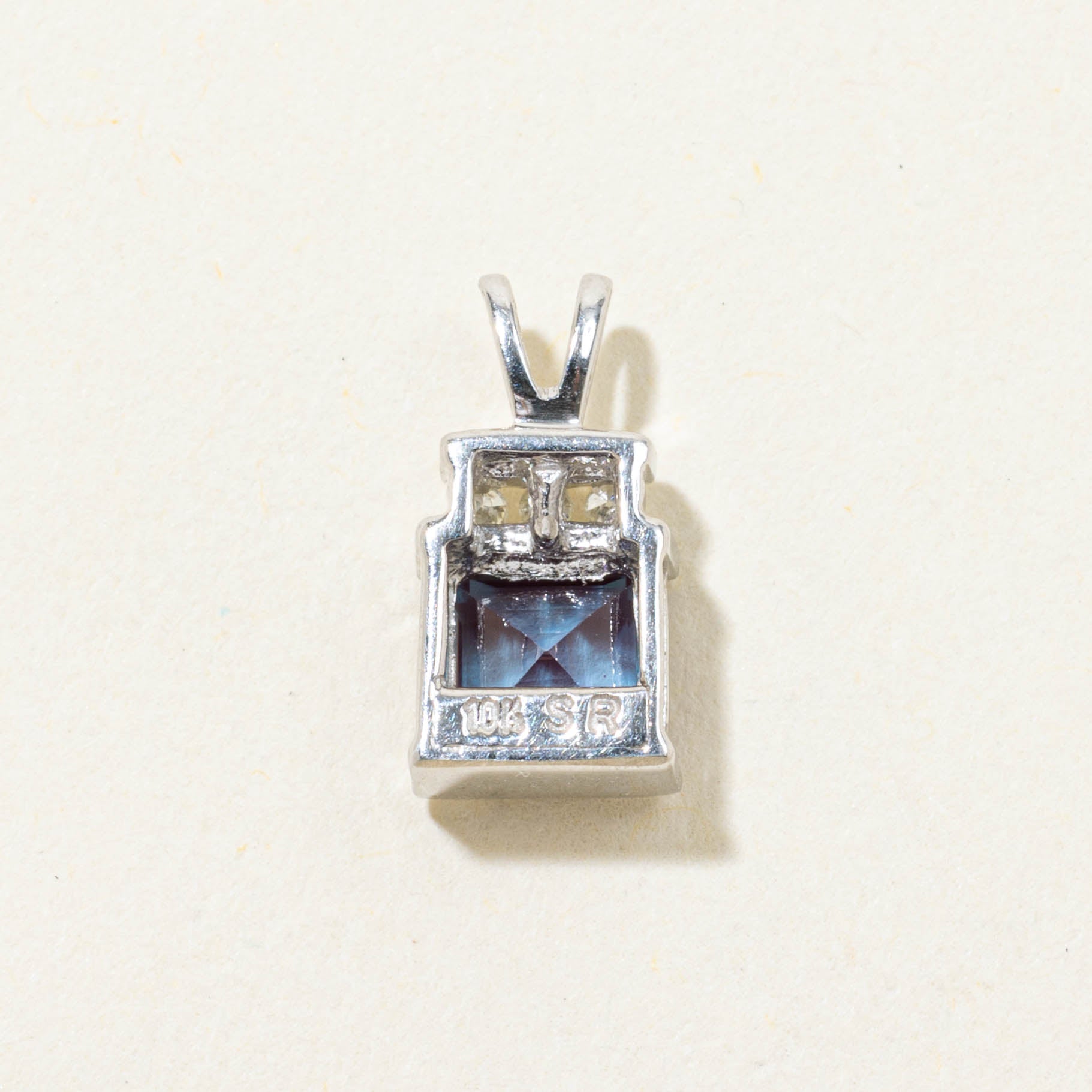 10k Synthetic Sapphire & Natural Diamond Pendant | 0.75ct, 0.02ctw