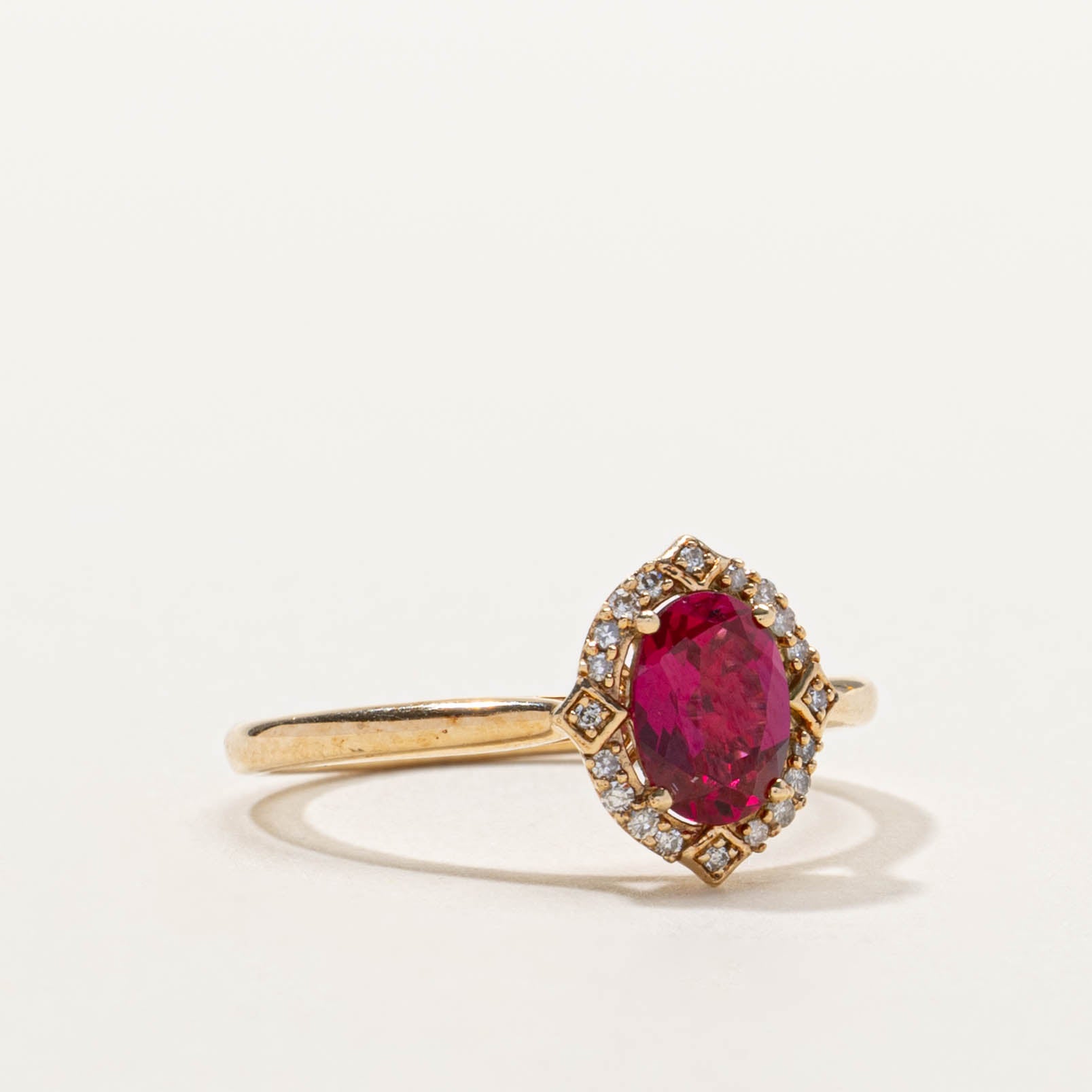 ‘Micheal Hill' Synthetic Ruby & Diamond Halo Ring | SZ 7.25