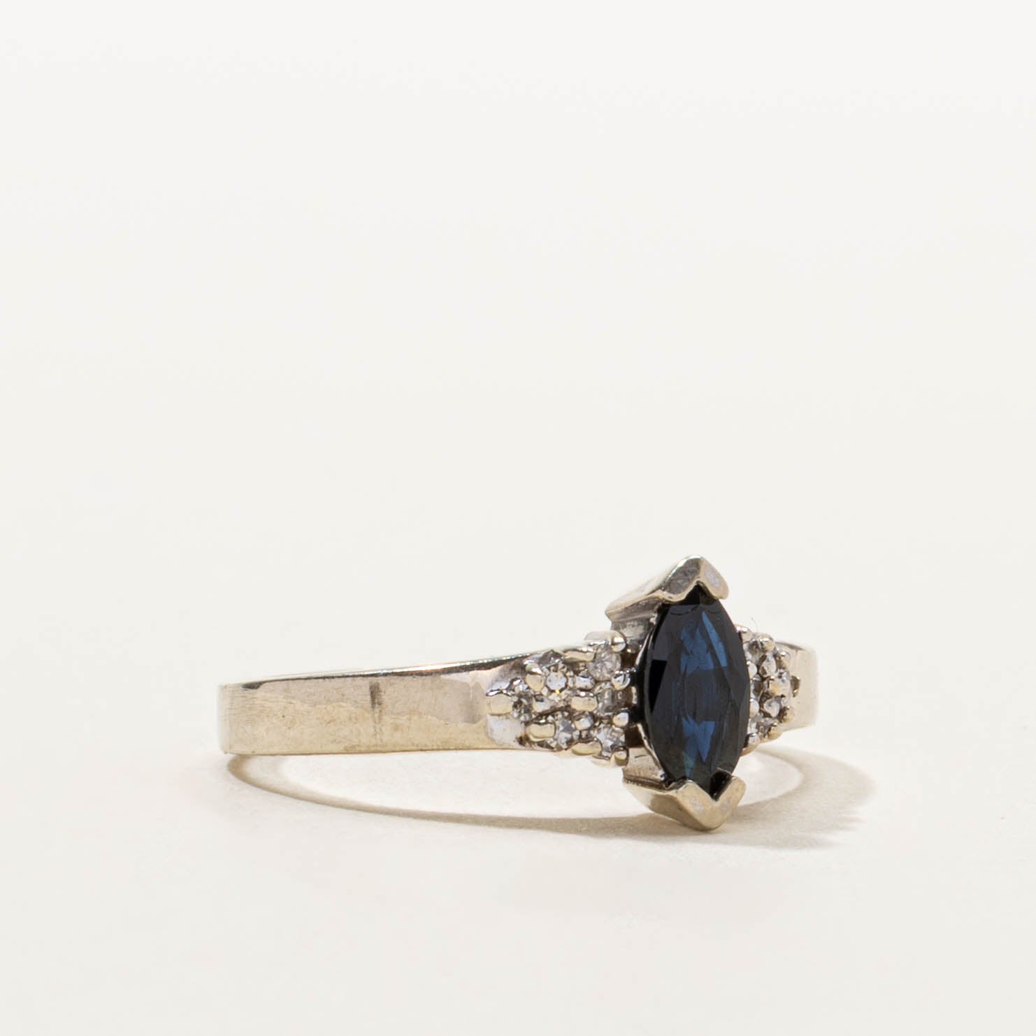 10k Marquise Cut Sapphire & Diamond Ring | SZ 5.75