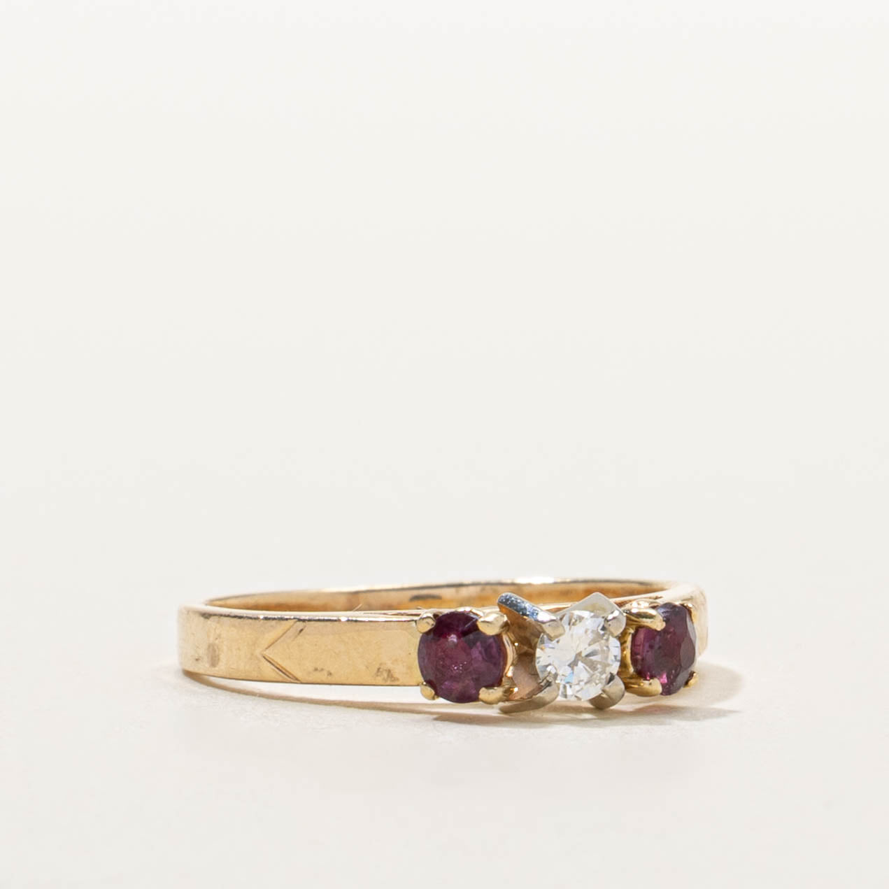 14k Three Stone Ruby & Diamond Ring | SZ 3.75