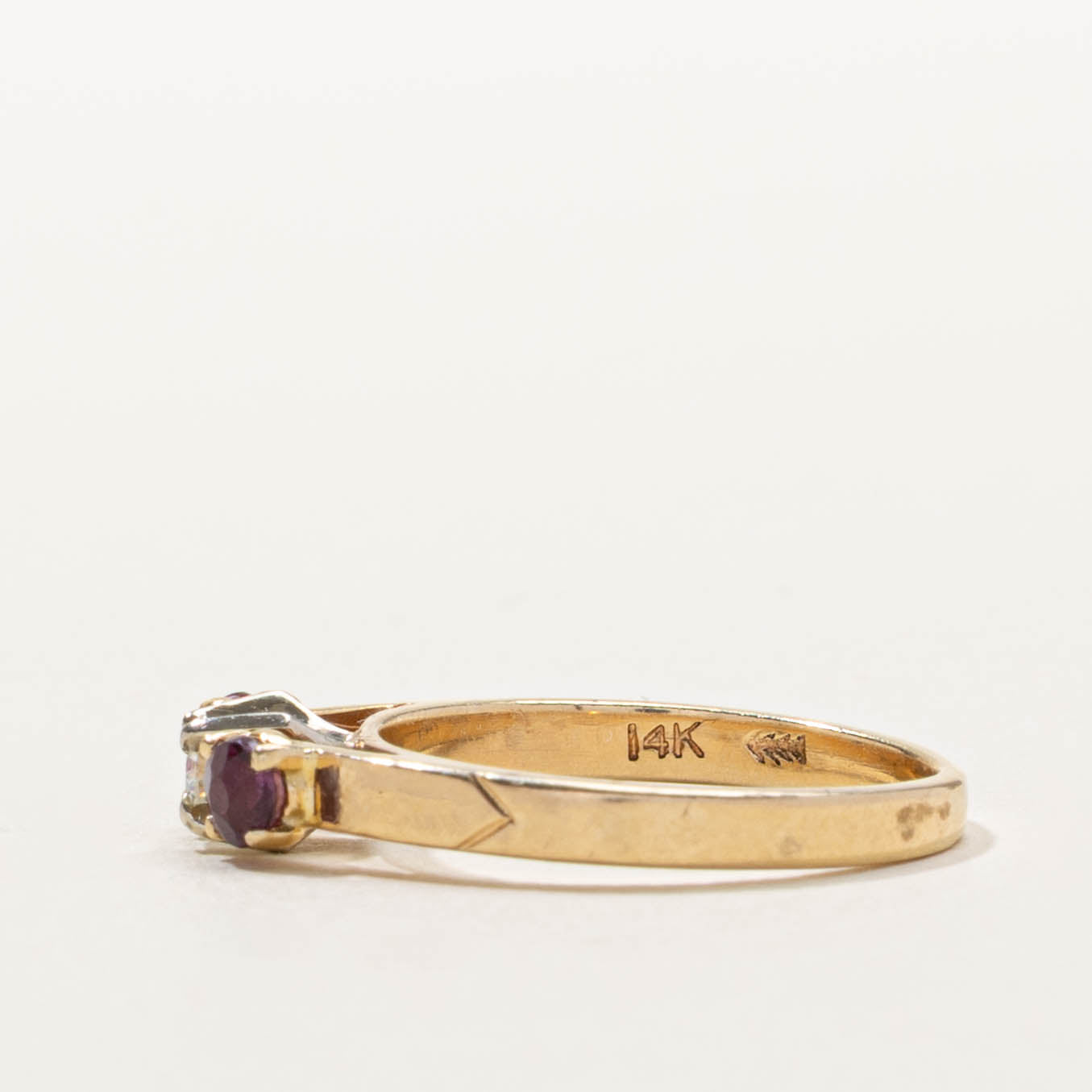 14k Three Stone Ruby & Diamond Ring | SZ 3.75