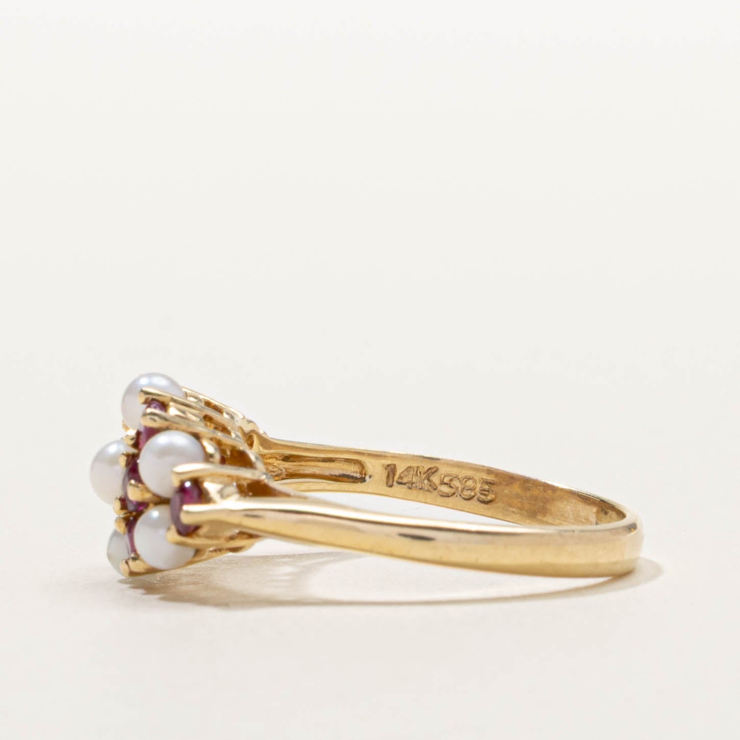 14k Ruby & Pearl Striped Marquise Cluster Ring | SZ 6.5