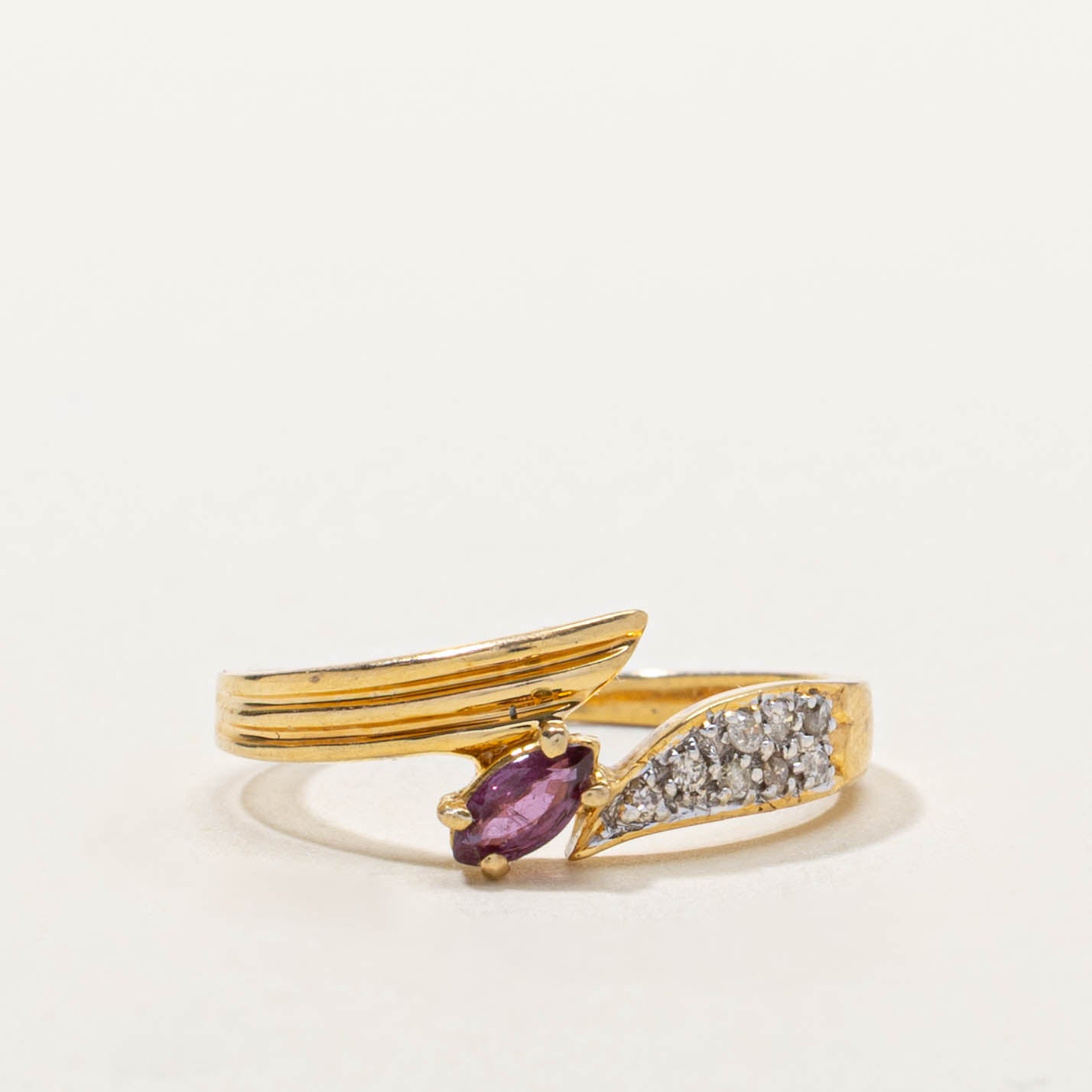 18k Marquise Cut Ruby & Diamond Bypass Ring | SZ 6.25
