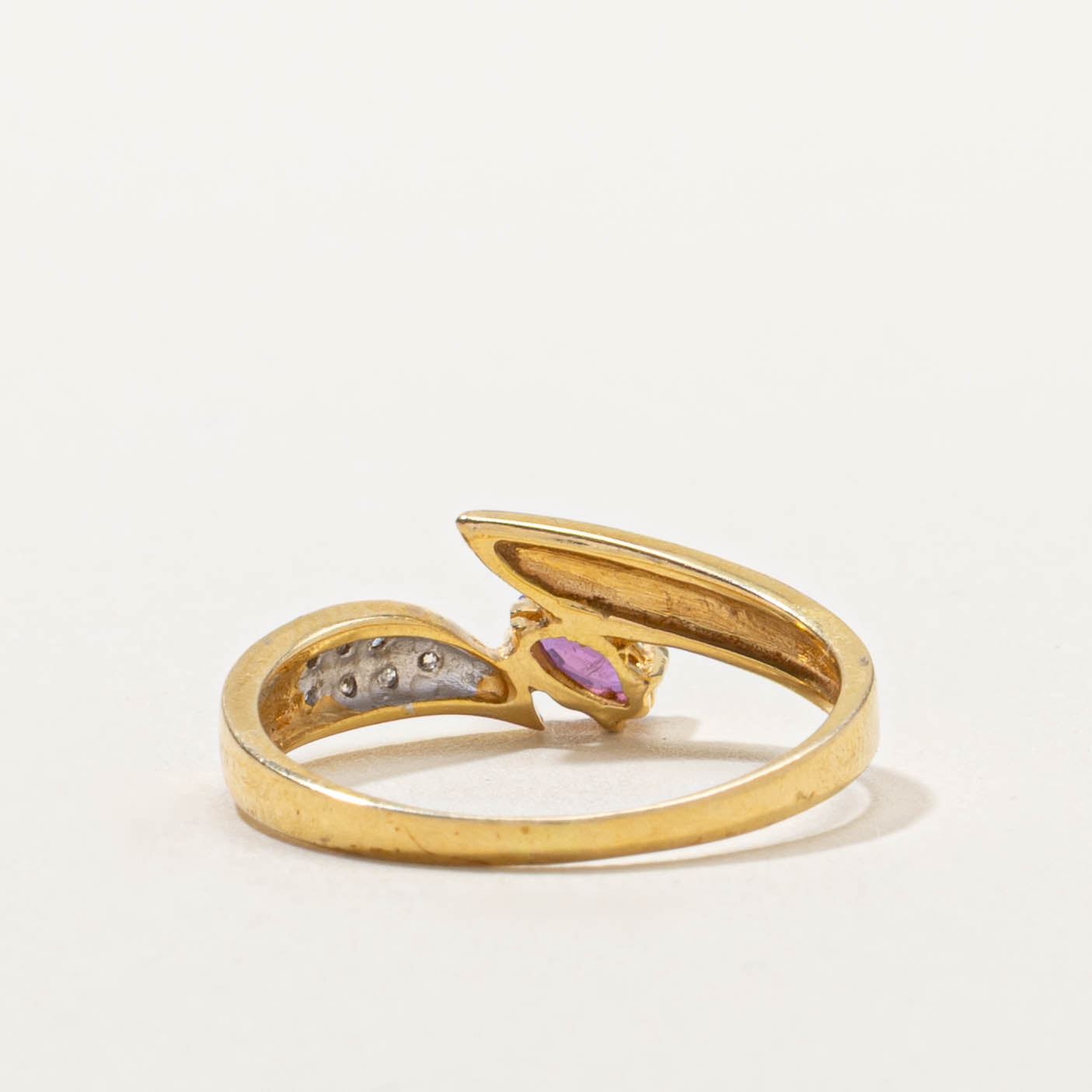 18k Marquise Cut Ruby & Diamond Bypass Ring | SZ 6.25