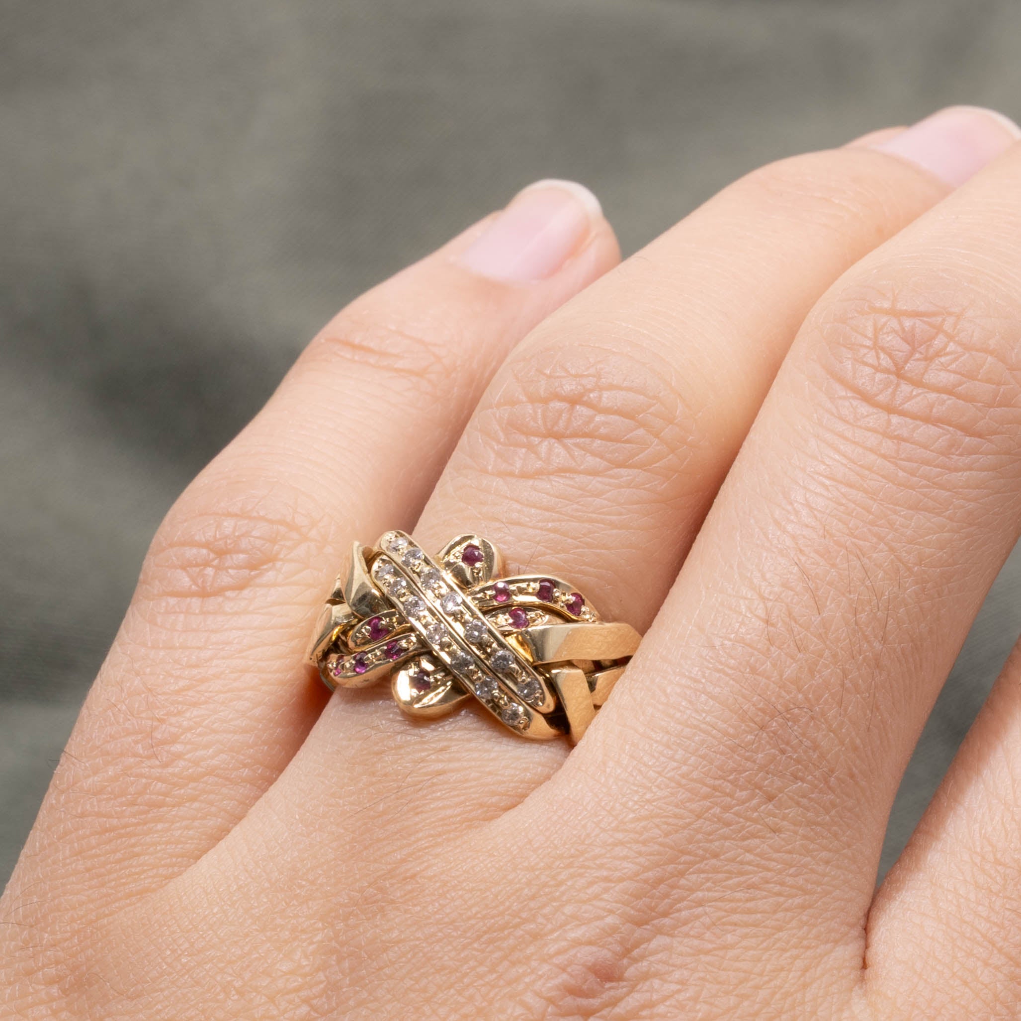 80s Ruby & Diamond Soldered Puzzle Ring | 0.10ctw, 0.14ctw | SZ 8
