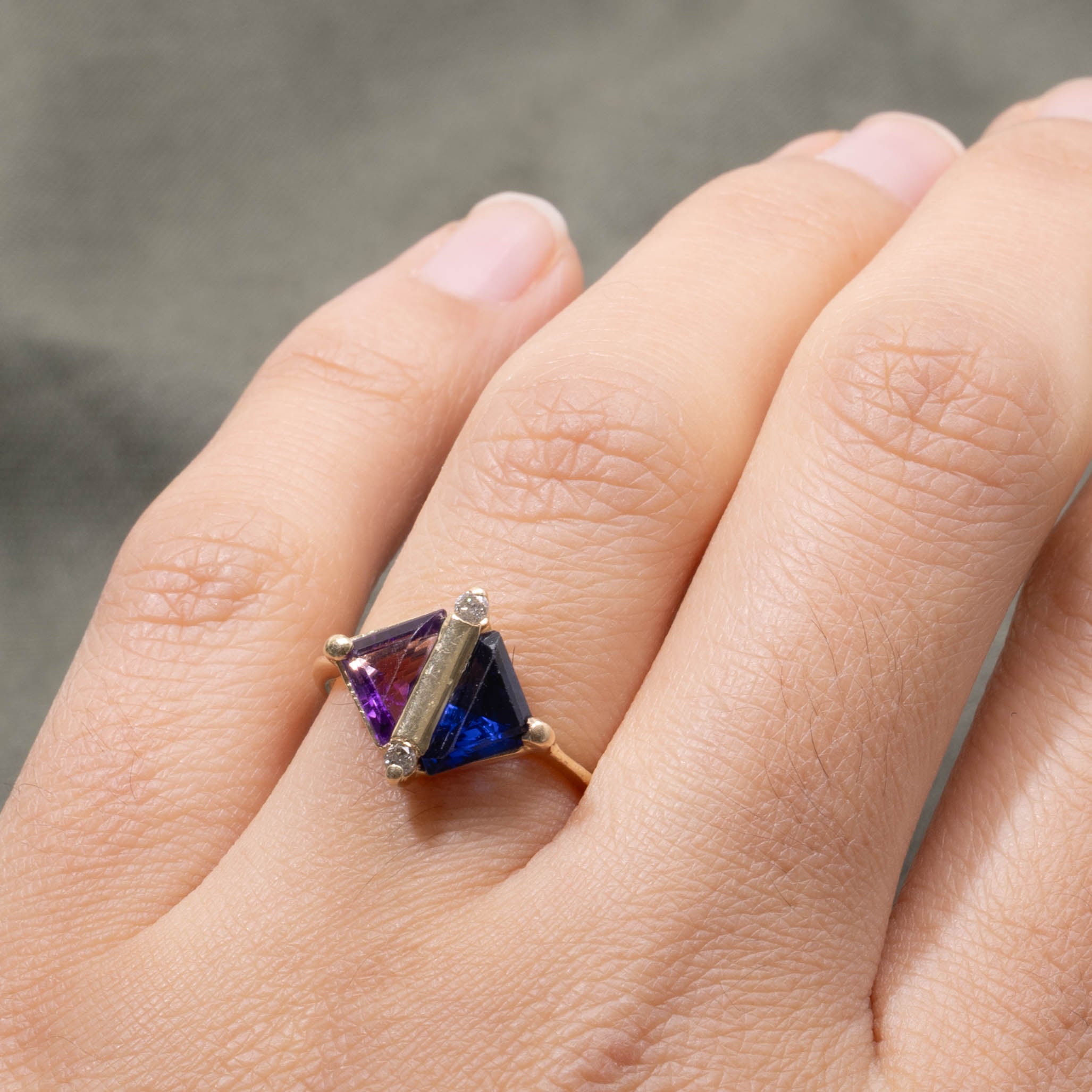 14k Amethyst, Synthetic Sapphire & Diamond Accented Ring | 1.90ctw, 0.05ctw | SZ 6.25