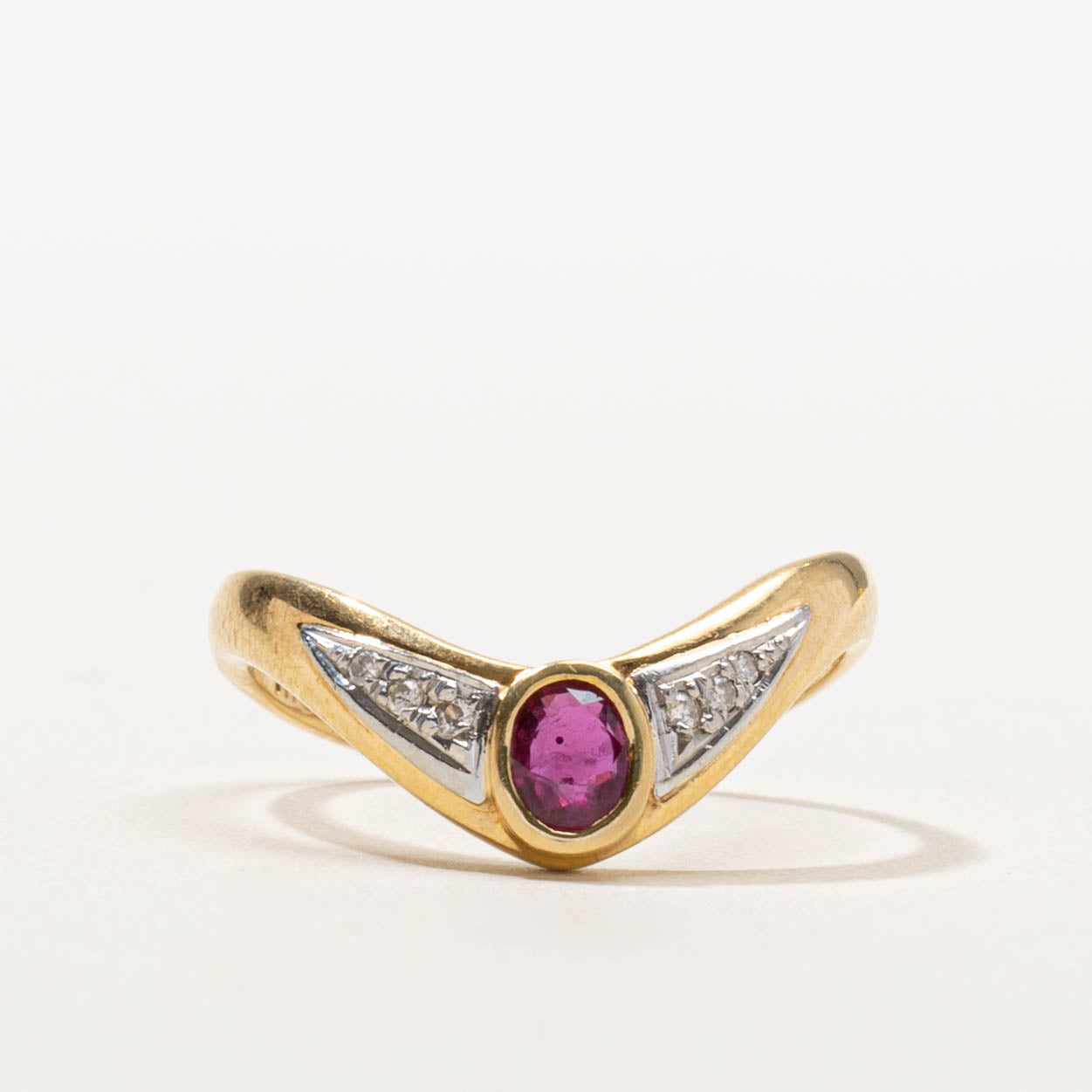 18k-900 Platinum Ruby & Diamond Deep Chevron Ring | SZ 5.75