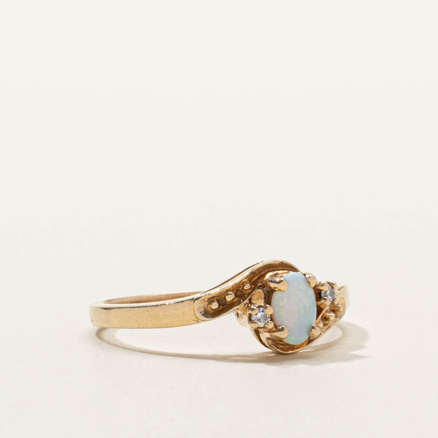 10k Opal & Diamond Bypass Ring | SZ 6.25