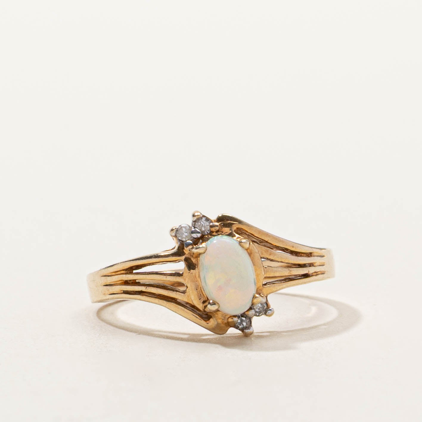 10k Opal & Diamond Split Shank Bypass Ring | SZ 6