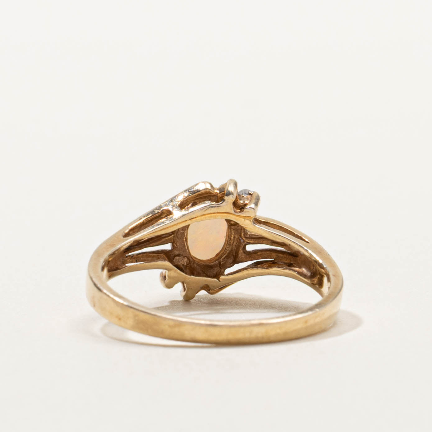 10k Opal & Diamond Split Shank Bypass Ring | SZ 6