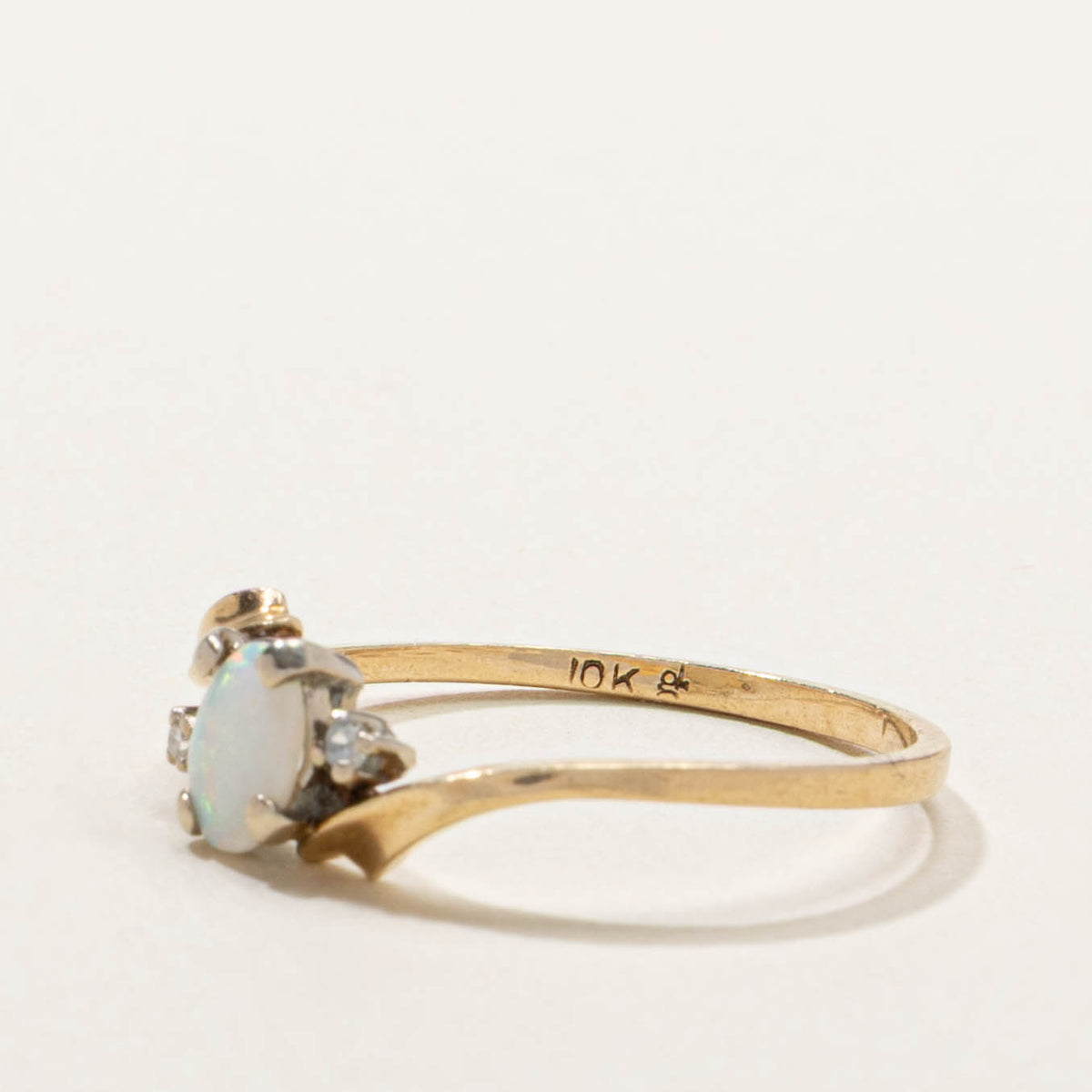 10k Opal & Diamond Bypass Ring | SZ 6.75