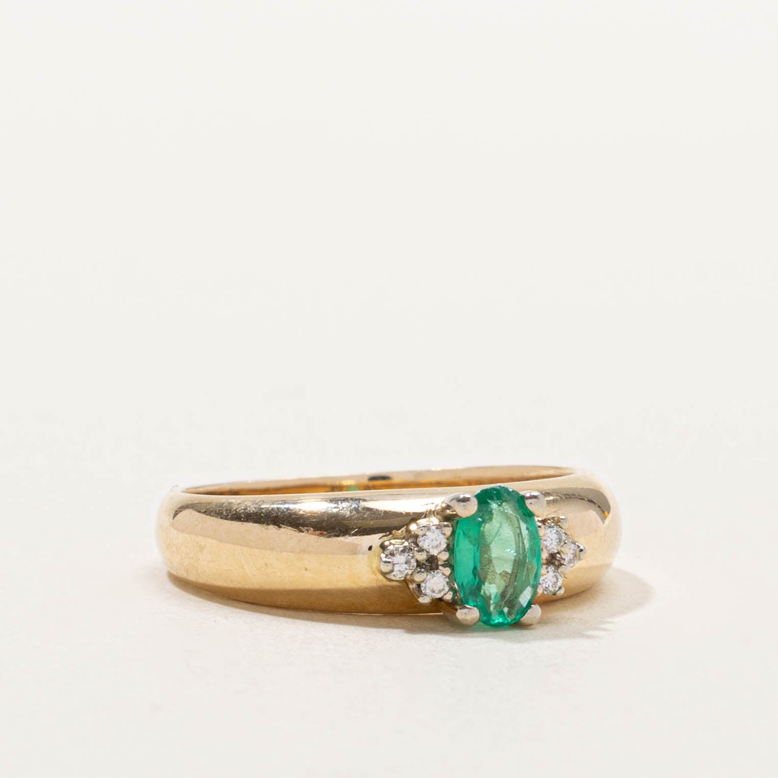 ‘Birks’ 14k Emerald & Diamond Dome Ring | SZ 7.25