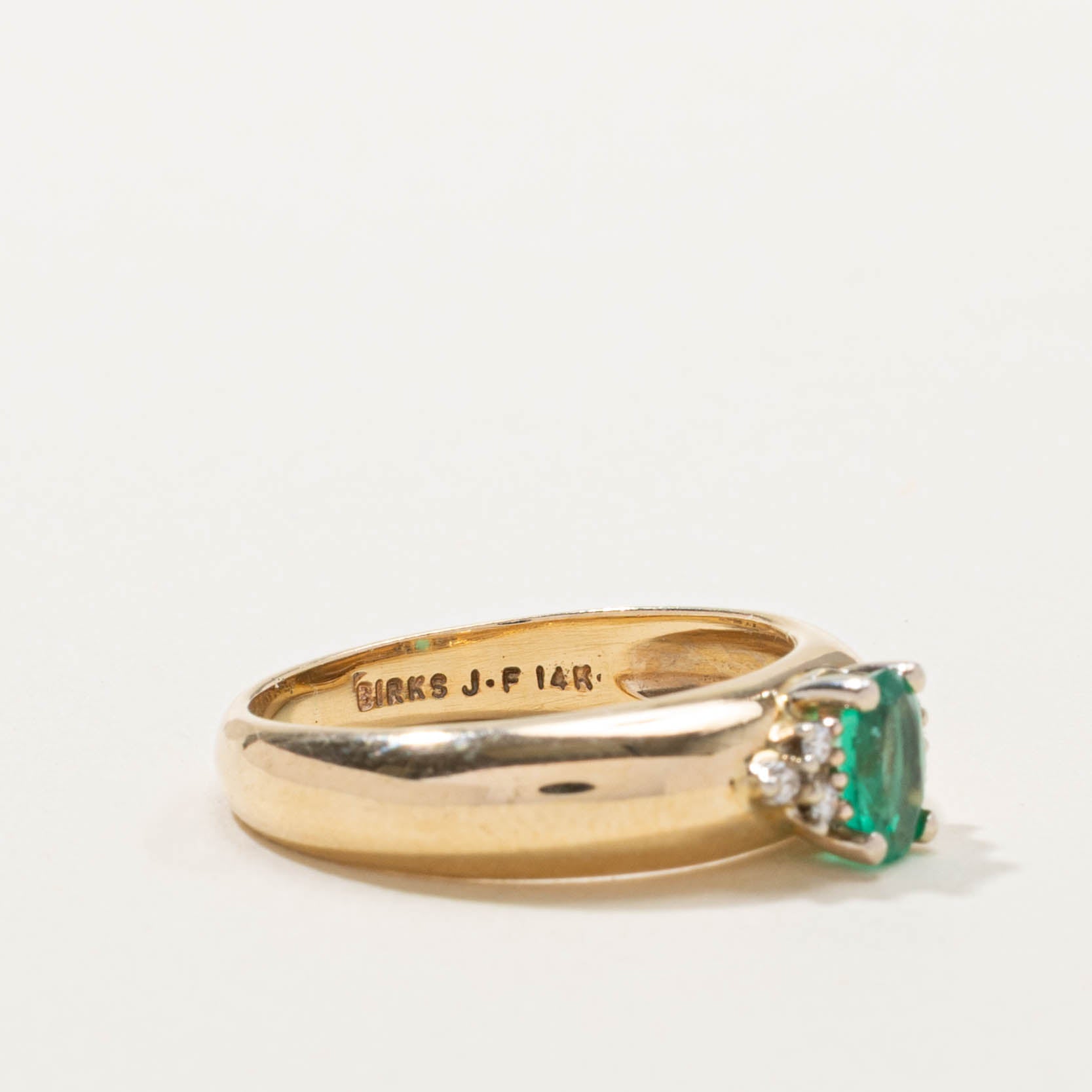 ‘Birks’ 14k Emerald & Diamond Dome Ring | SZ 7.25