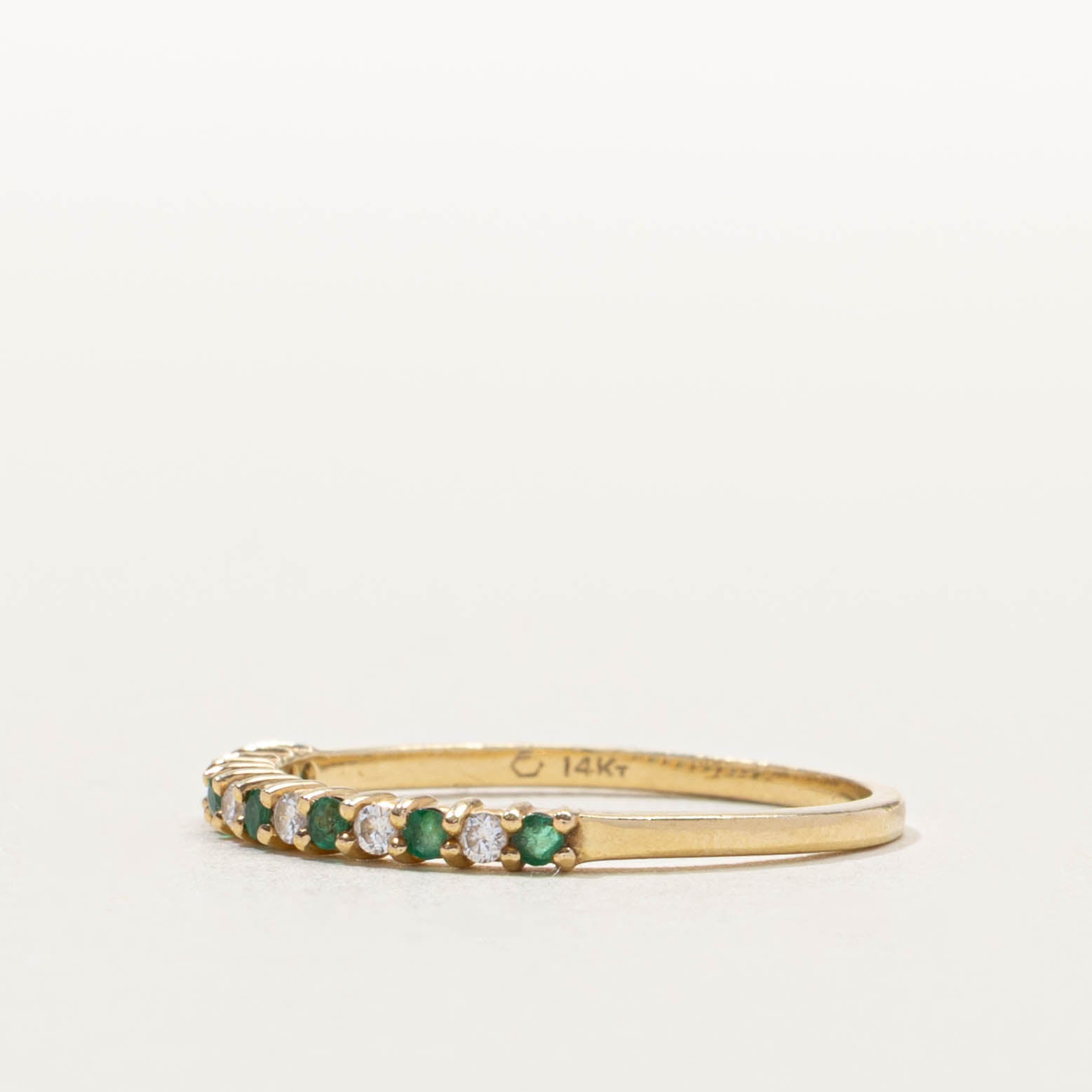 14k Semi Eternity Emerald & Diamond Ring | SZ 6.75