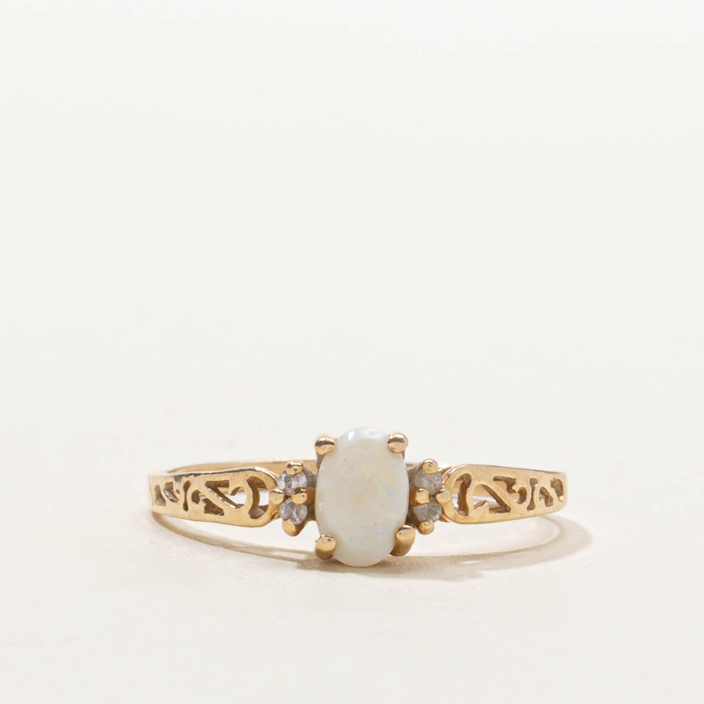 14k Opal & Diamond Accent Openwork Ring | SZ 6.5