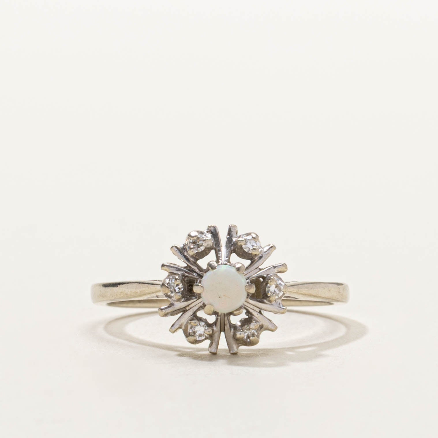 14k Opal & Diamond Openwork Cathedral Ring | SZ 7.25