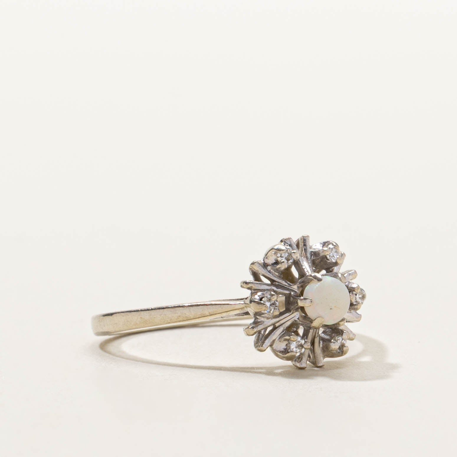 14k Opal & Diamond Openwork Cathedral Ring | SZ 7.25