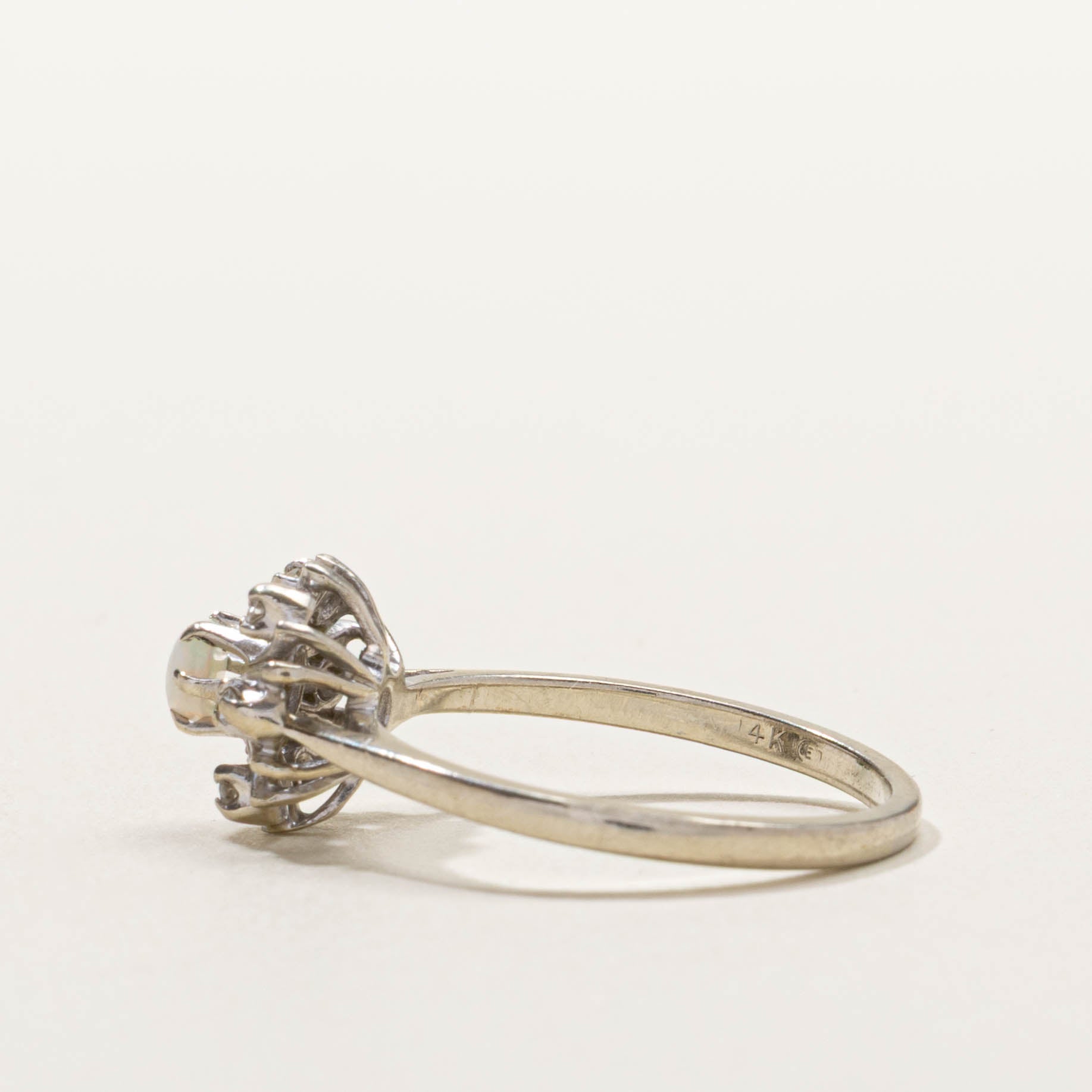 14k Opal & Diamond Openwork Cathedral Ring | SZ 7.25