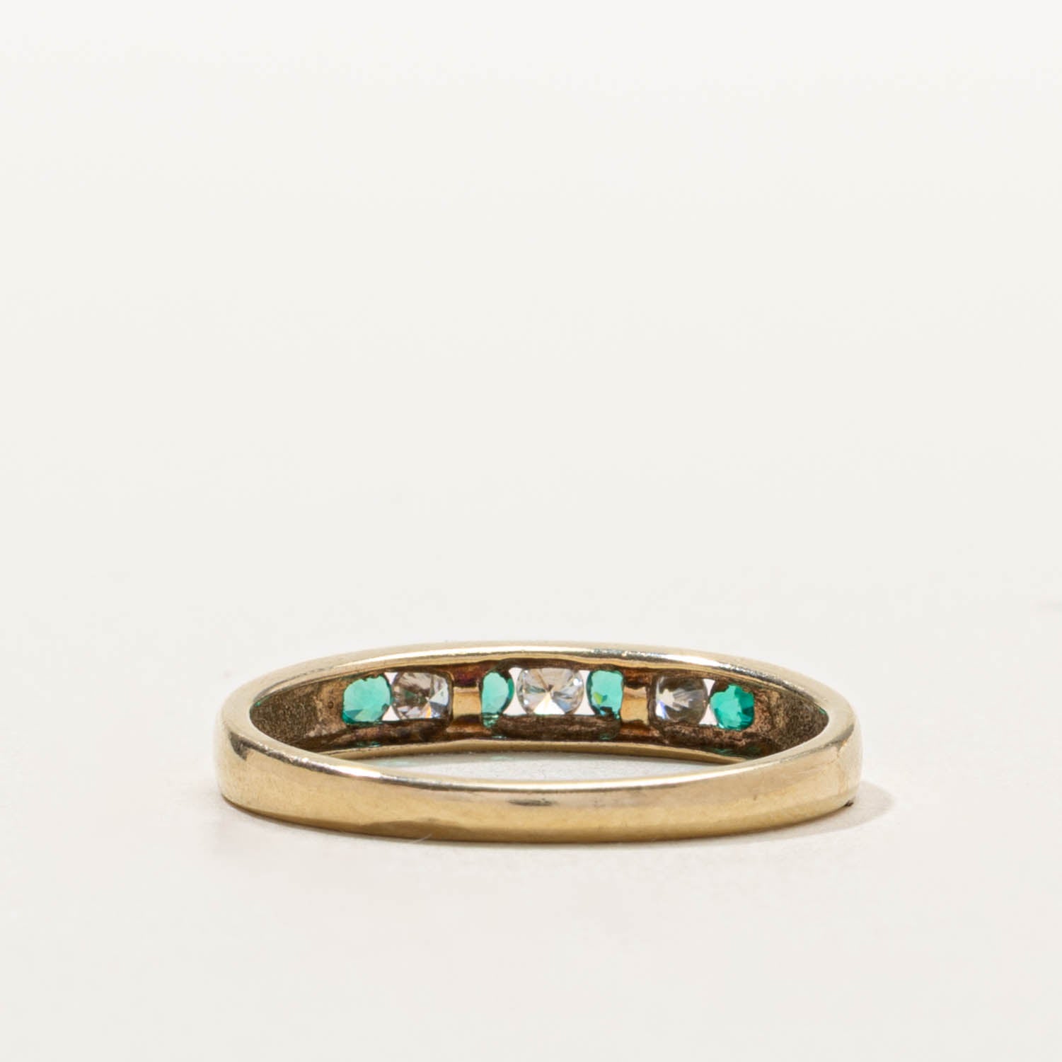10k Channel Set Synthetic Emerald & Diamond Ring | SZ 7.5
