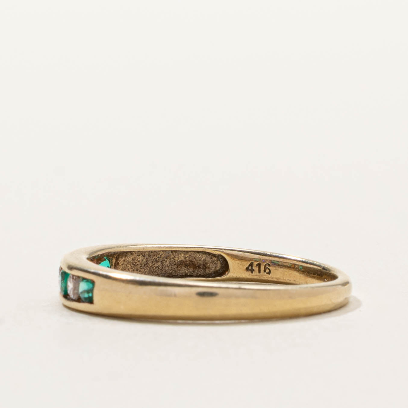 10k Channel Set Synthetic Emerald & Diamond Ring | SZ 7.5