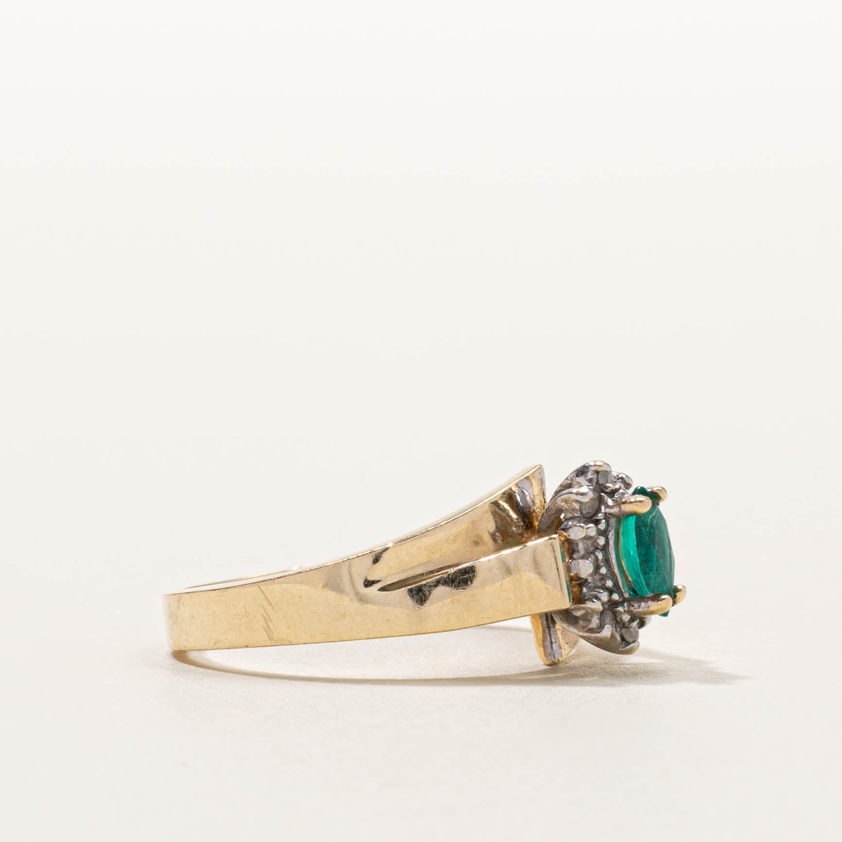 10k Synthetic Emerald & Diamond Halo Geometric Ring | SZ 6.75