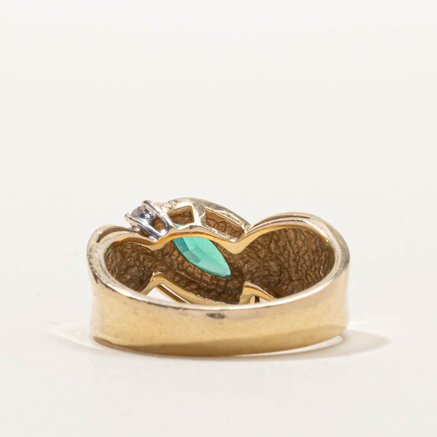 10k Marquise Cut Synthetic Emerald & Diamond Wave Ring | SZ 5.5