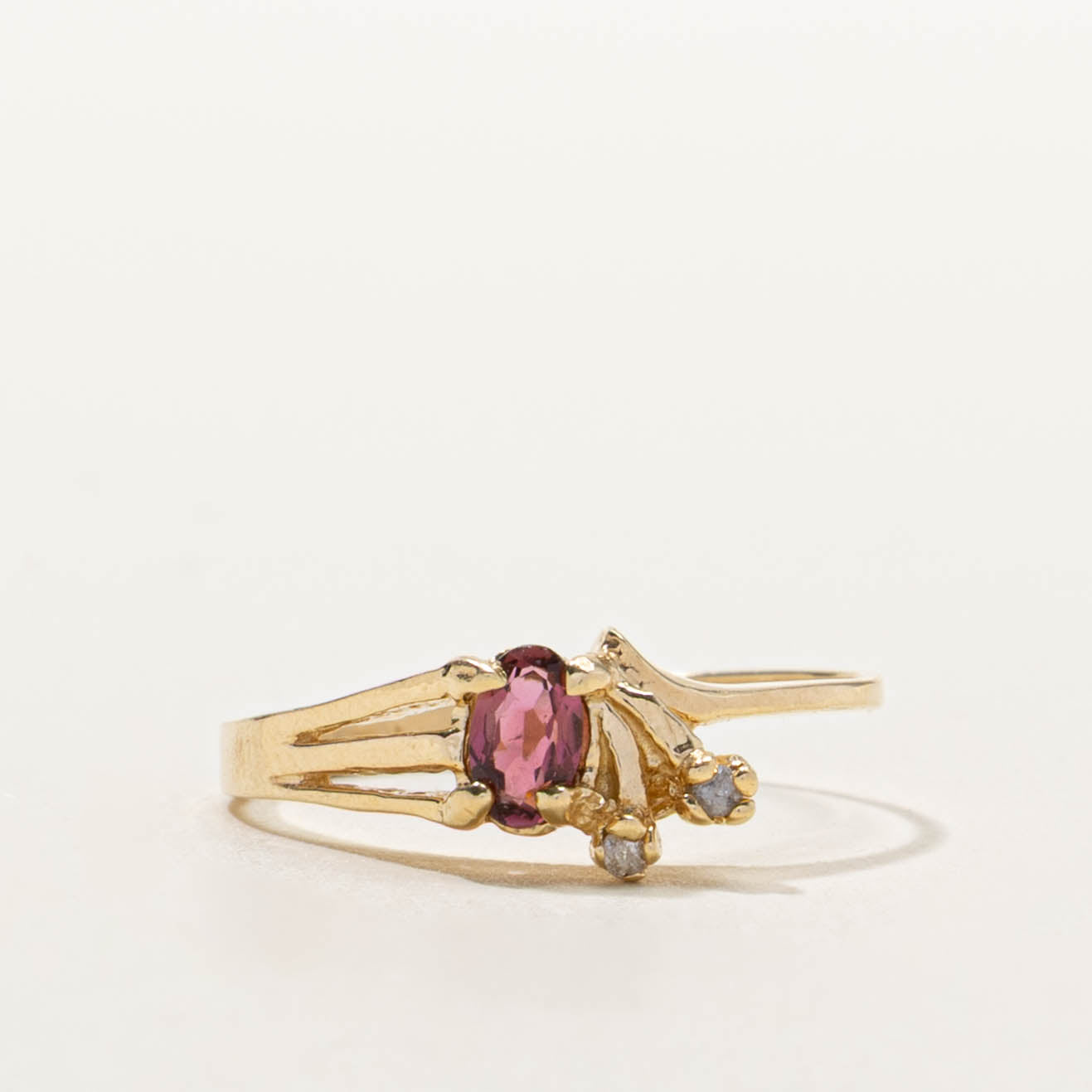 14k Scattered Pink Tourmaline & Diamond Ring | SZ 7
