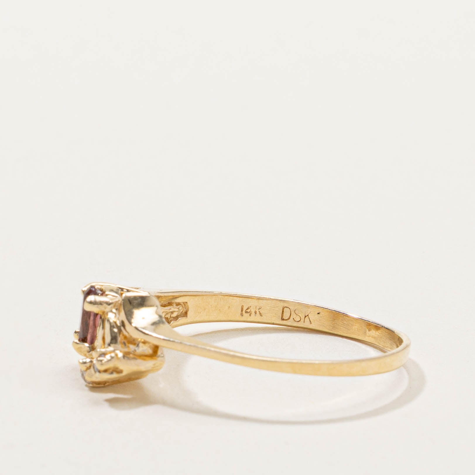 14k Scattered Pink Tourmaline & Diamond Ring | SZ 7
