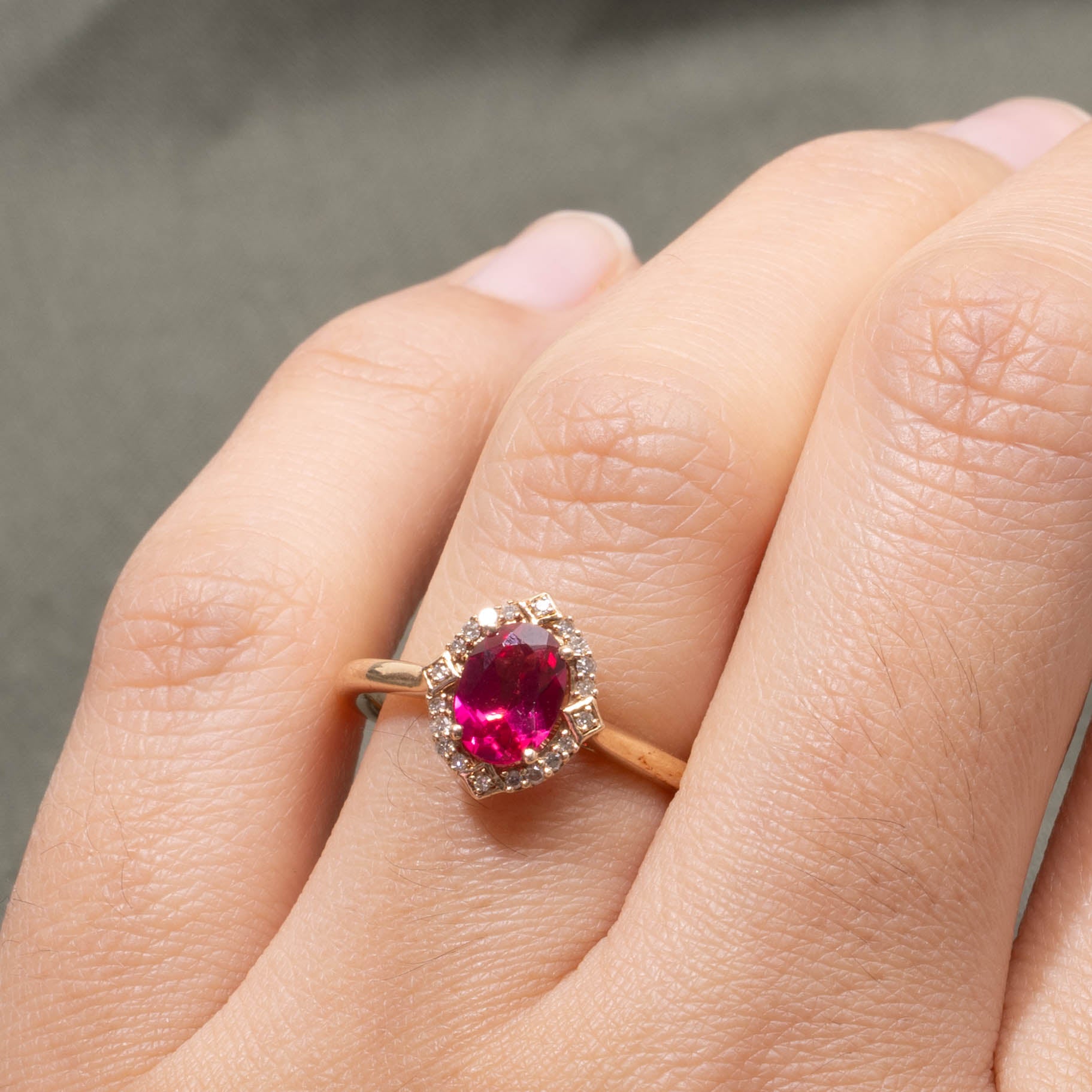 ‘Micheal Hill' Synthetic Ruby & Diamond Halo Ring | SZ 7.25