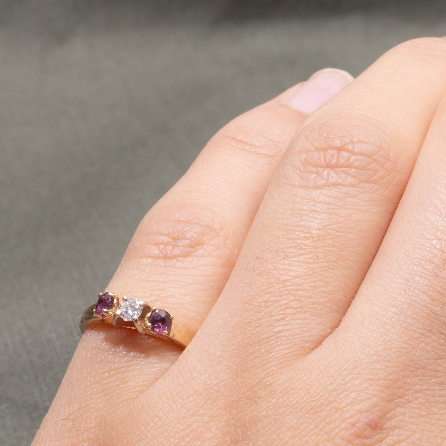 14k Three Stone Ruby & Diamond Ring | SZ 3.75