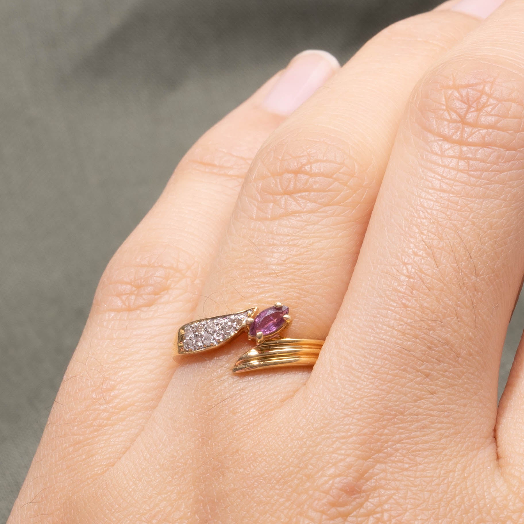 18k Marquise Cut Ruby & Diamond Bypass Ring | SZ 6.25
