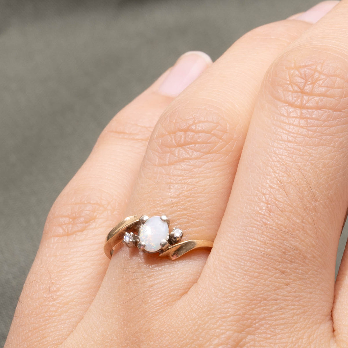 10k Opal & Diamond Bypass Ring | SZ 6.75
