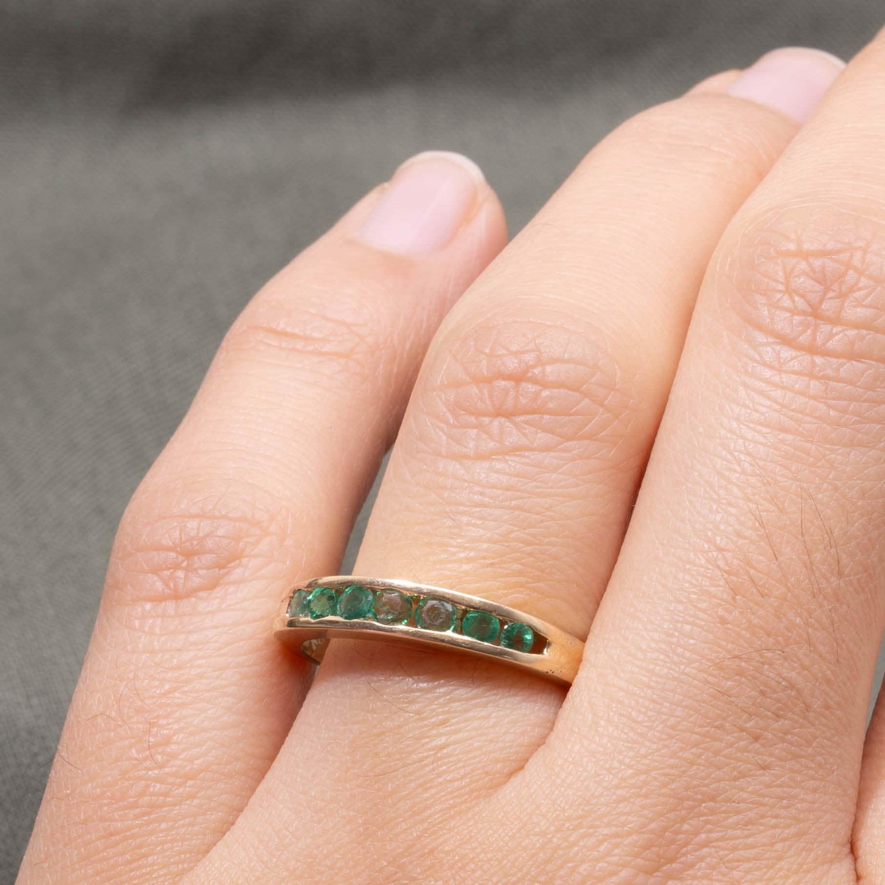 14k Semi Eternity Emerald Ring | SZ 7.75