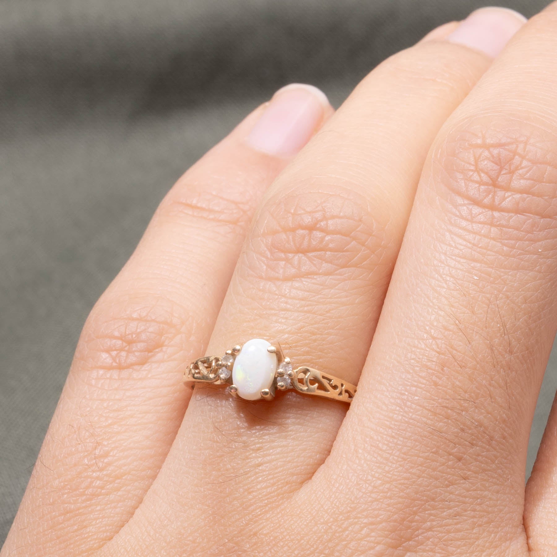 14k Opal & Diamond Accent Openwork Ring | SZ 6.5