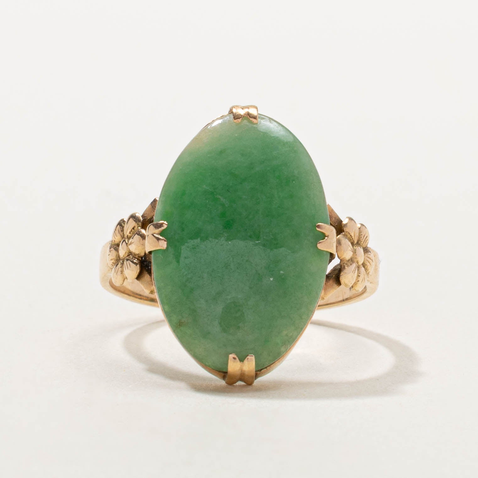 18k Solitaire Jadeite Floral Accented Ring | 5.00ct | SZ 6.25