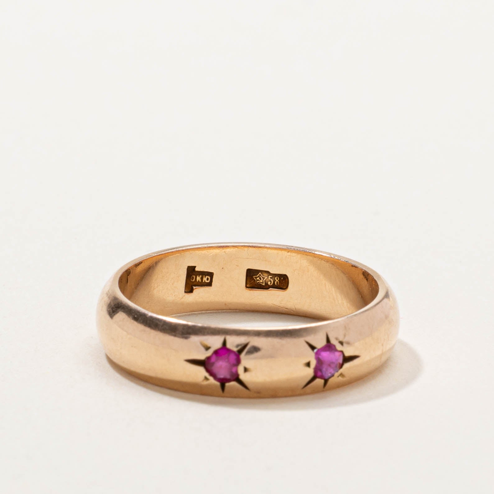 1970 Kiev Two Stone Star Set Synthetic Ruby Band | 0.10ctw | SZ 7.75
