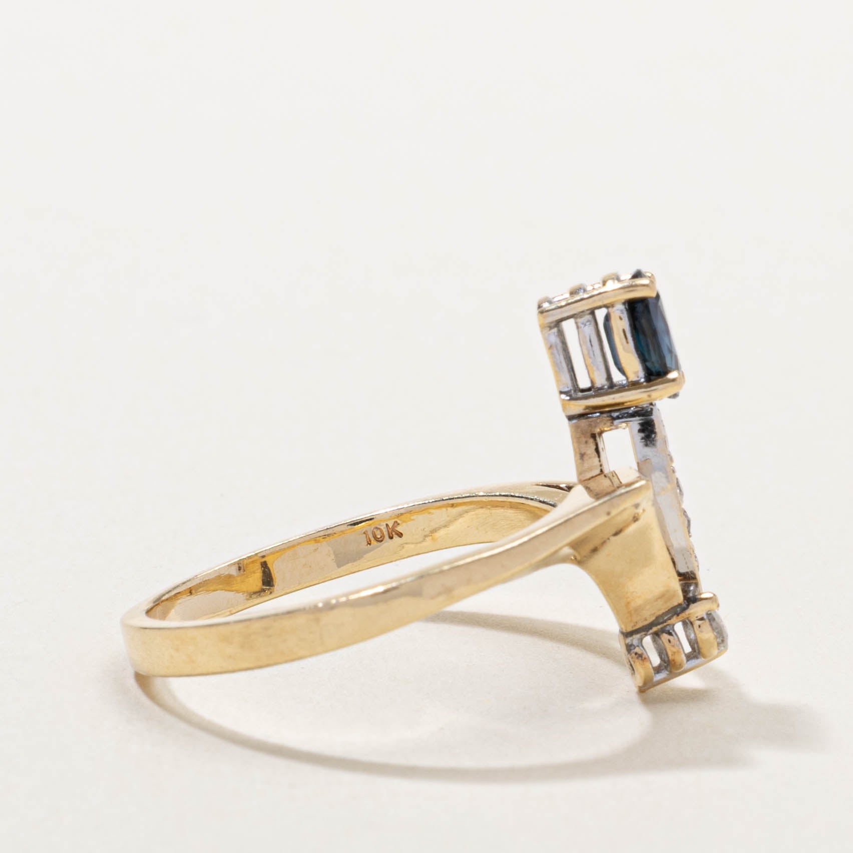10k Sapphire & Diamond Geometric Bypass Ring | 0.65ct, 0.12ctw | SZ 9.75