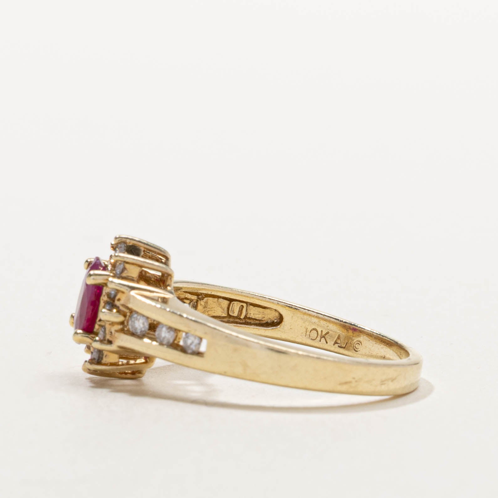 10k Oval Cut Ruby & Diamond Petal Halo Ring | 0.50ct, 0.24ctw | SZ 6.75