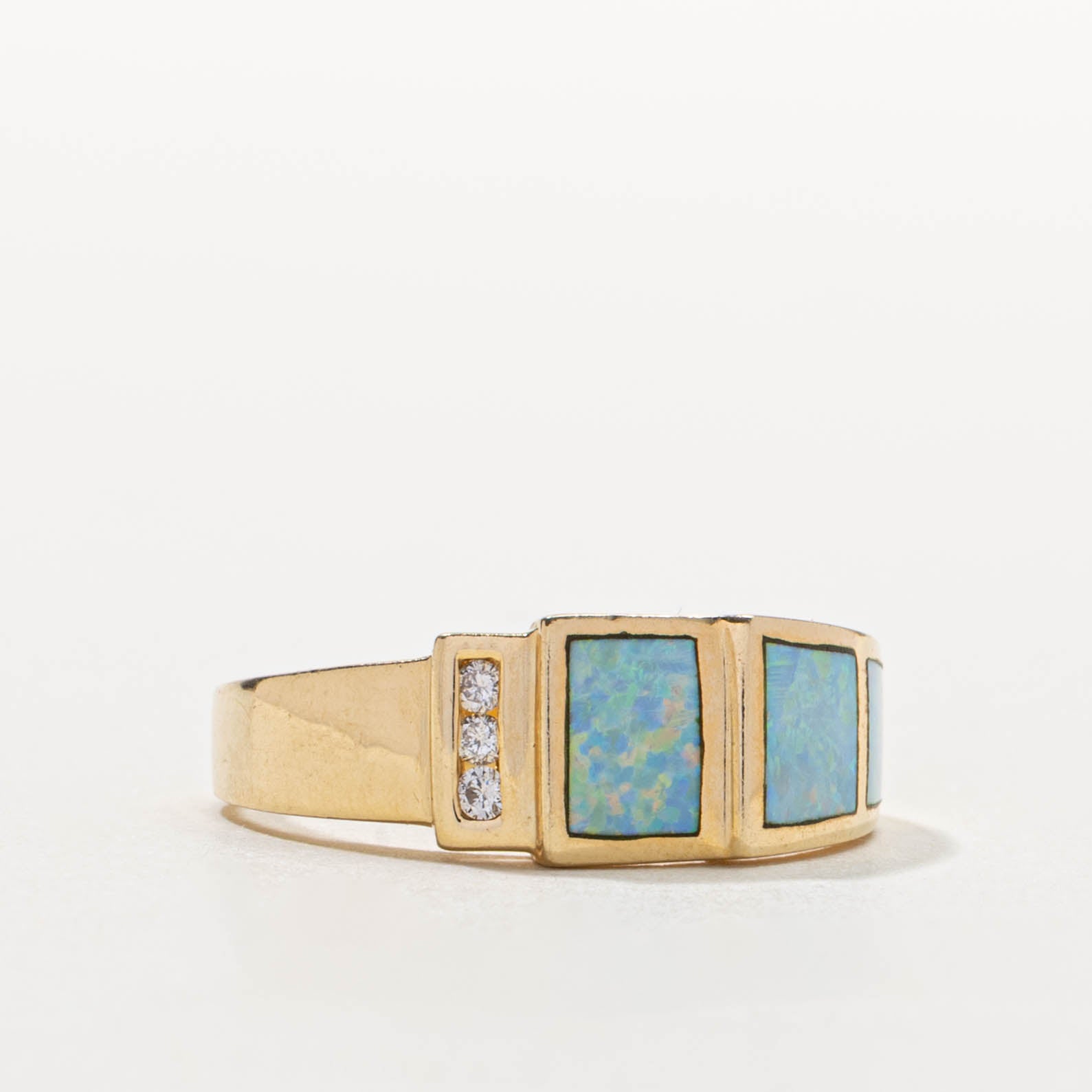 14k Opal Inlay & Diamond Accented Ring | 1.50ctw, 0.06ctw | SZ 7.5